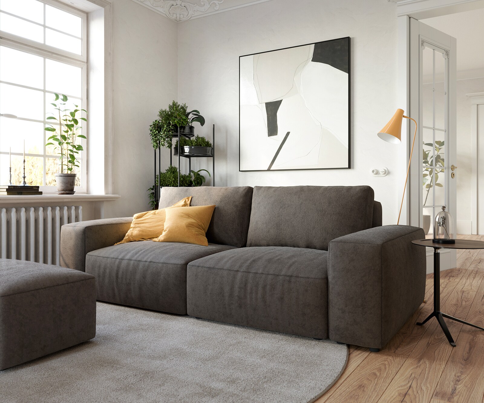 Big-sofa Lanzo 230x95 cm microvezel khakibruin met hocker