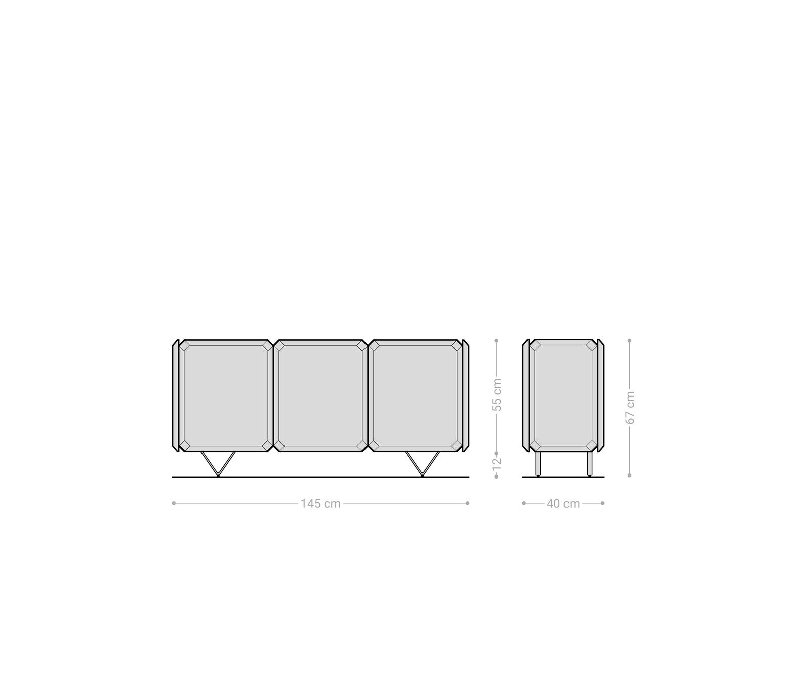 Sideboard Kiano 145 cm Acacia Natuur 3 Deuren V-voet Zwart Roomdivider 9