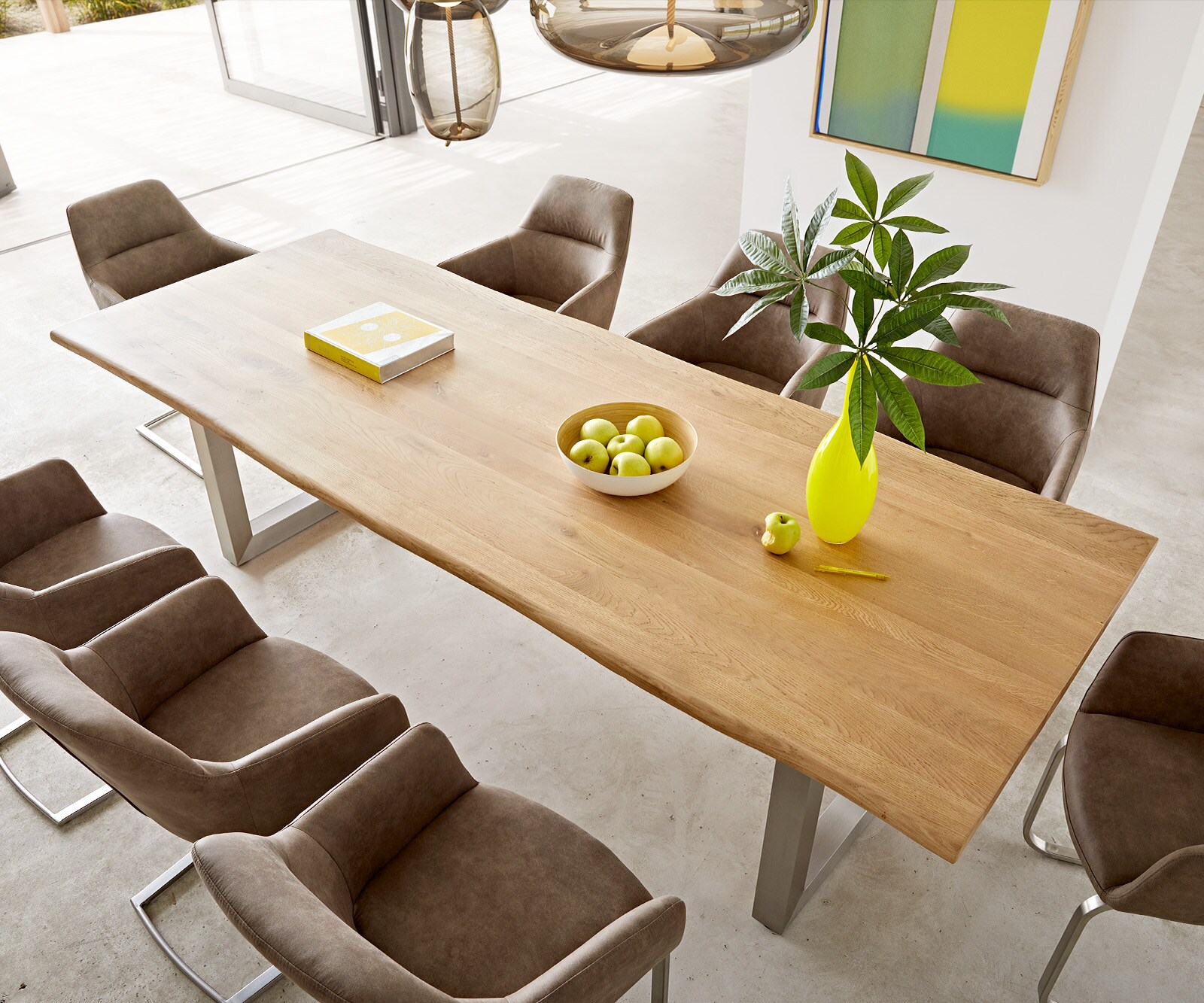 Eettafel Edge 260x100x2,5-3 eiken natuur roestvrijstaal breed Live-Edge 4