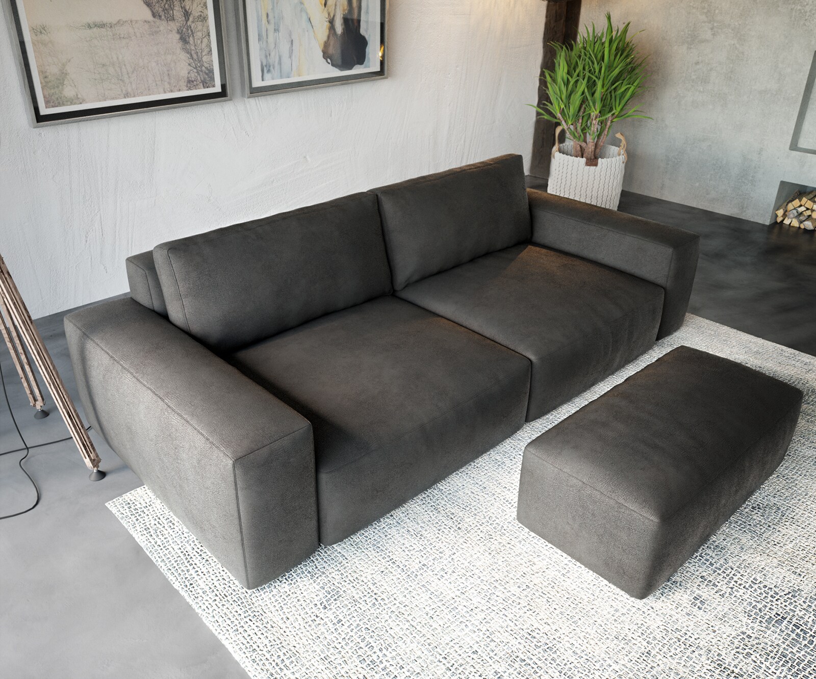 Big-sofa Lanzo XL kunstleer vintage antraciet 270x130 cm met poef 3