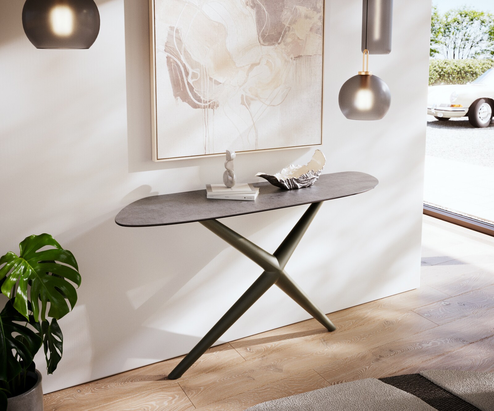 Consoletafel Edge Organisch 140x40 cm Keramiek Beton Grijs Estelo Metaal Effectafwerking Titan 2