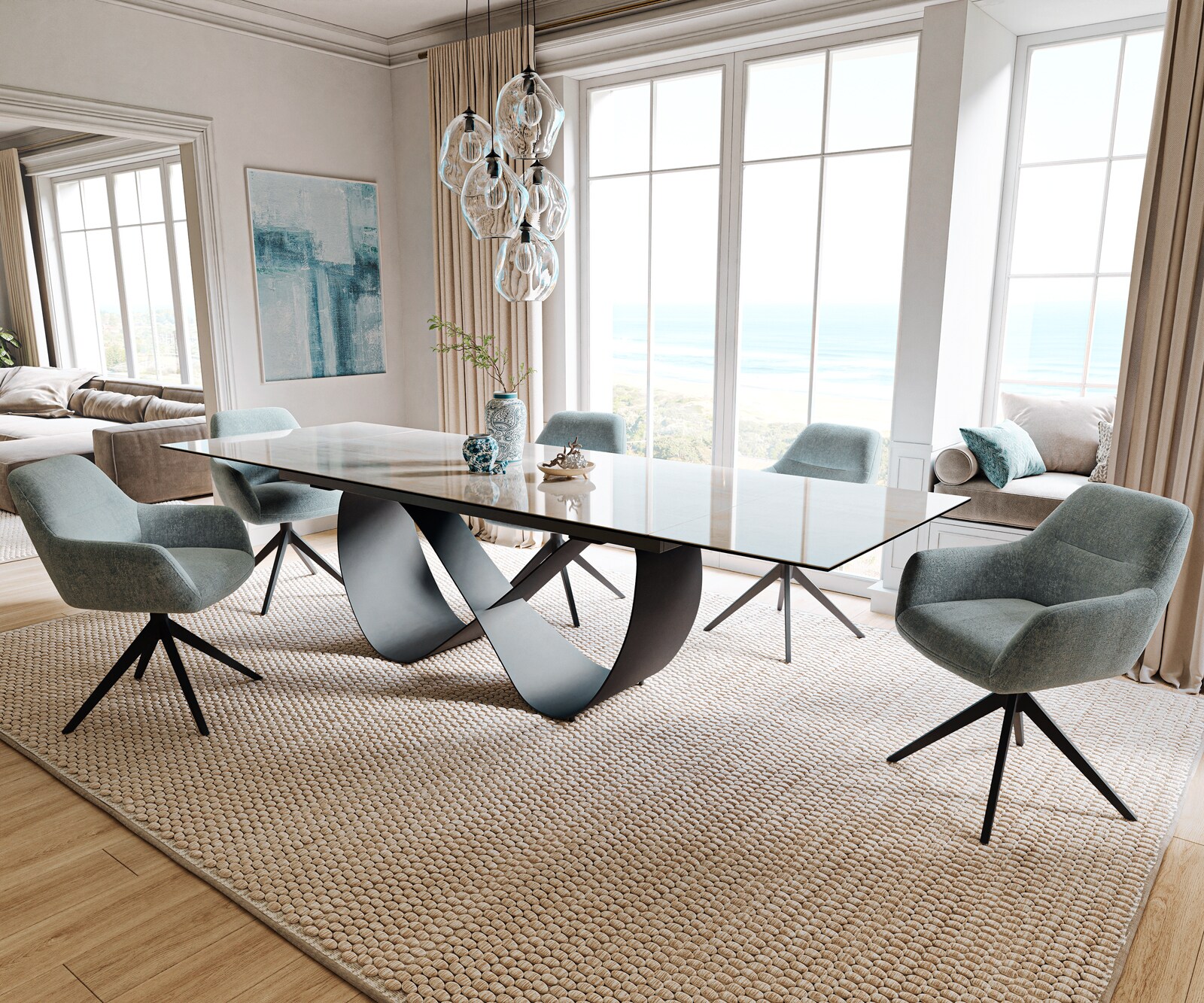 Eettafel Edge 200-300x100 cm keramiek Onyx Champagne Infinity metaal zwart uittrekbaar 6