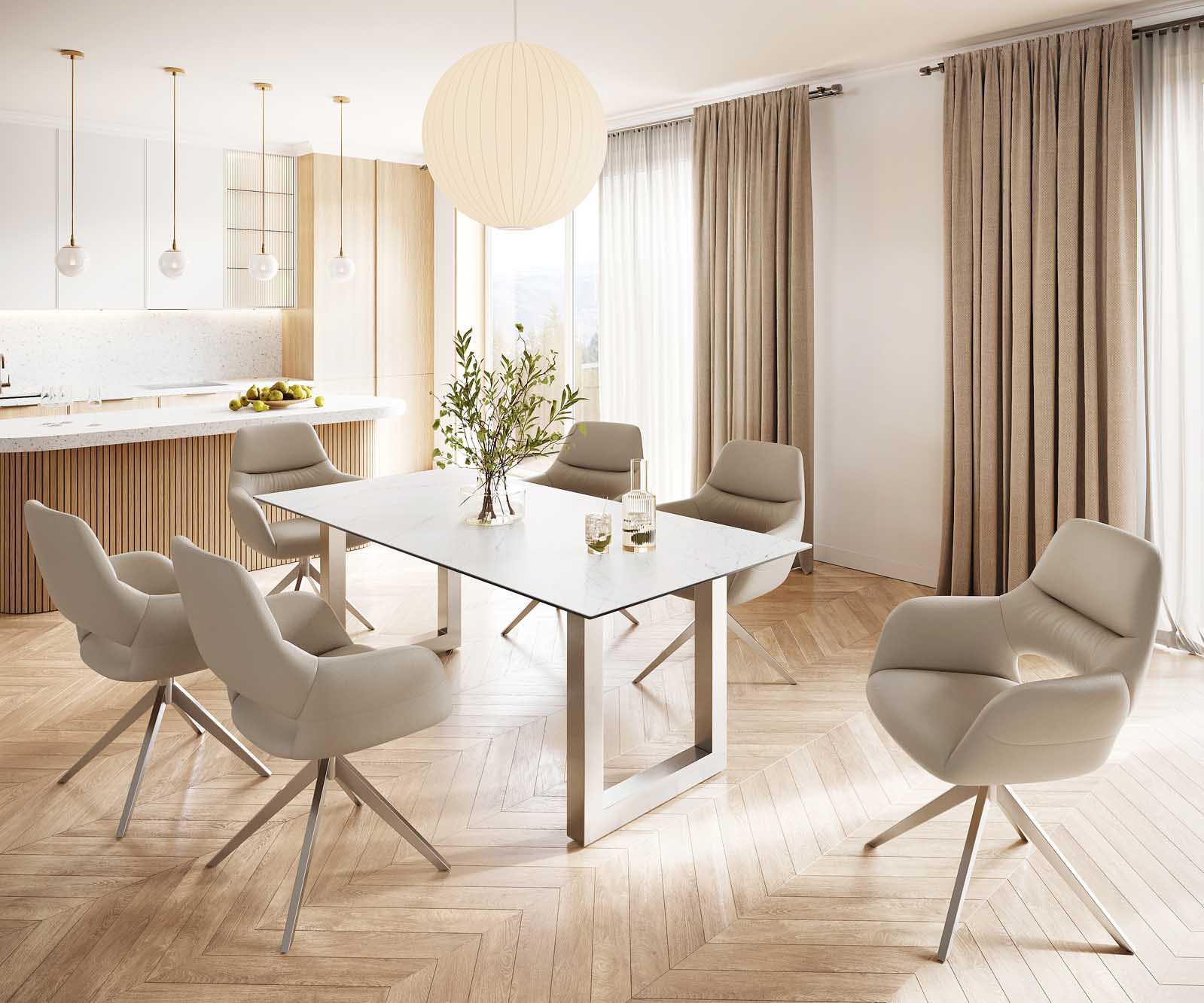 Eettafel Edge 200x100 keramiek Laminam® Statuarietto wit roestvrij staal breed 6