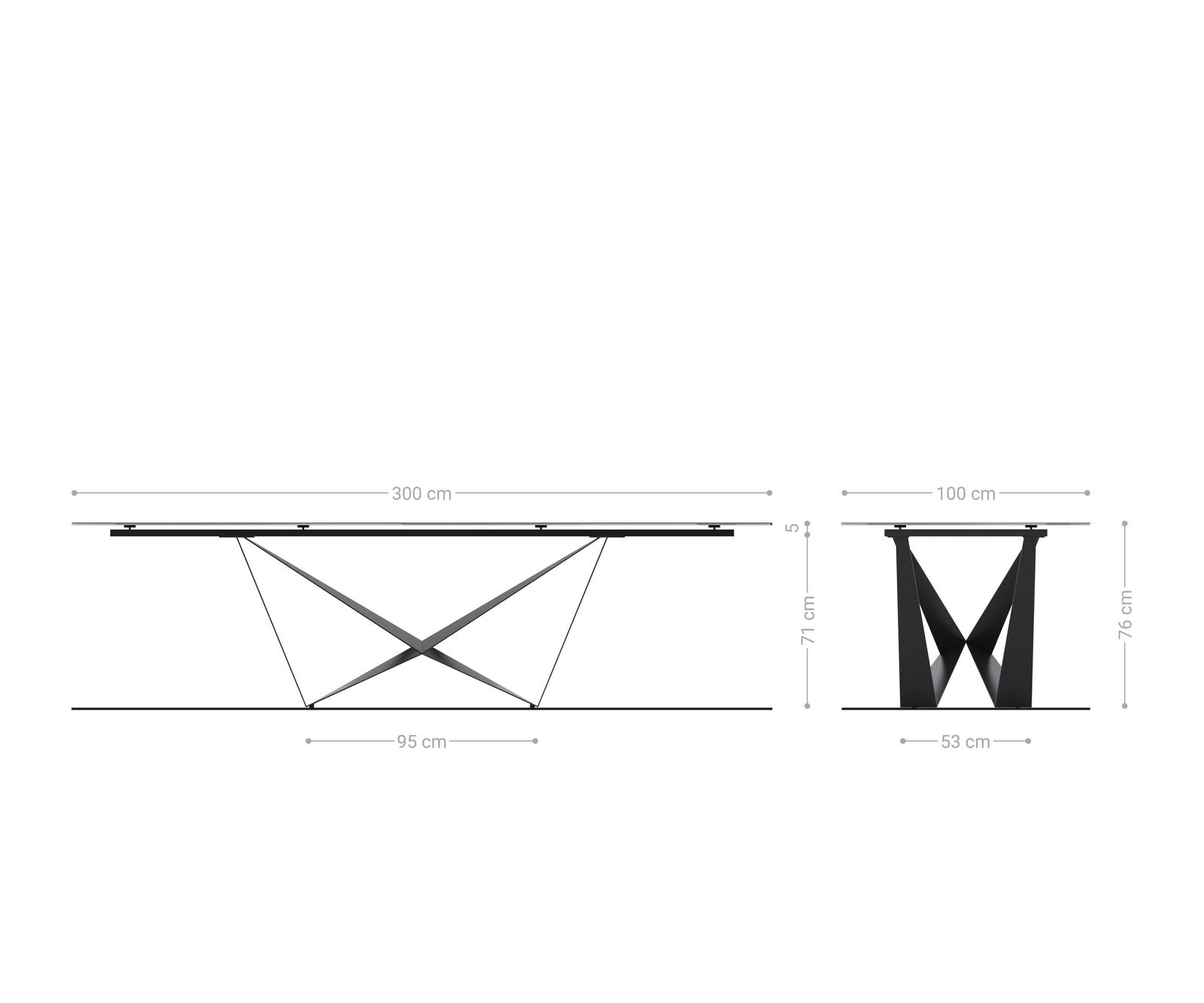 Eettafel Edge 300x100 keramiek  Laminam® Travertino Bianco Creme-wit Spider metaal wit 9