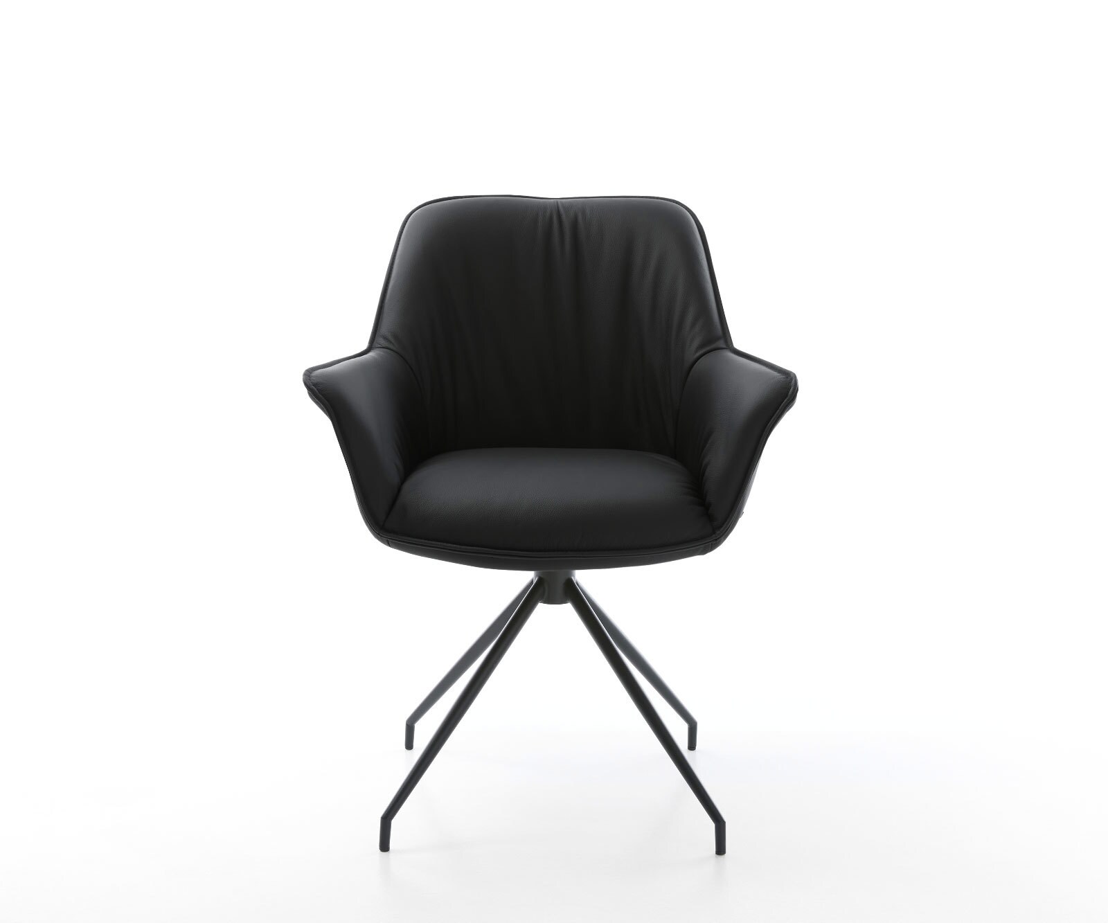 Eetkamerstoel Keila-Flex met armleuning echt leer zwart kruisframe conisch zwart 2 Eetkamerstoel Keila-Flex met armleuning echt leer zwart kruisframe conisch zwart 2