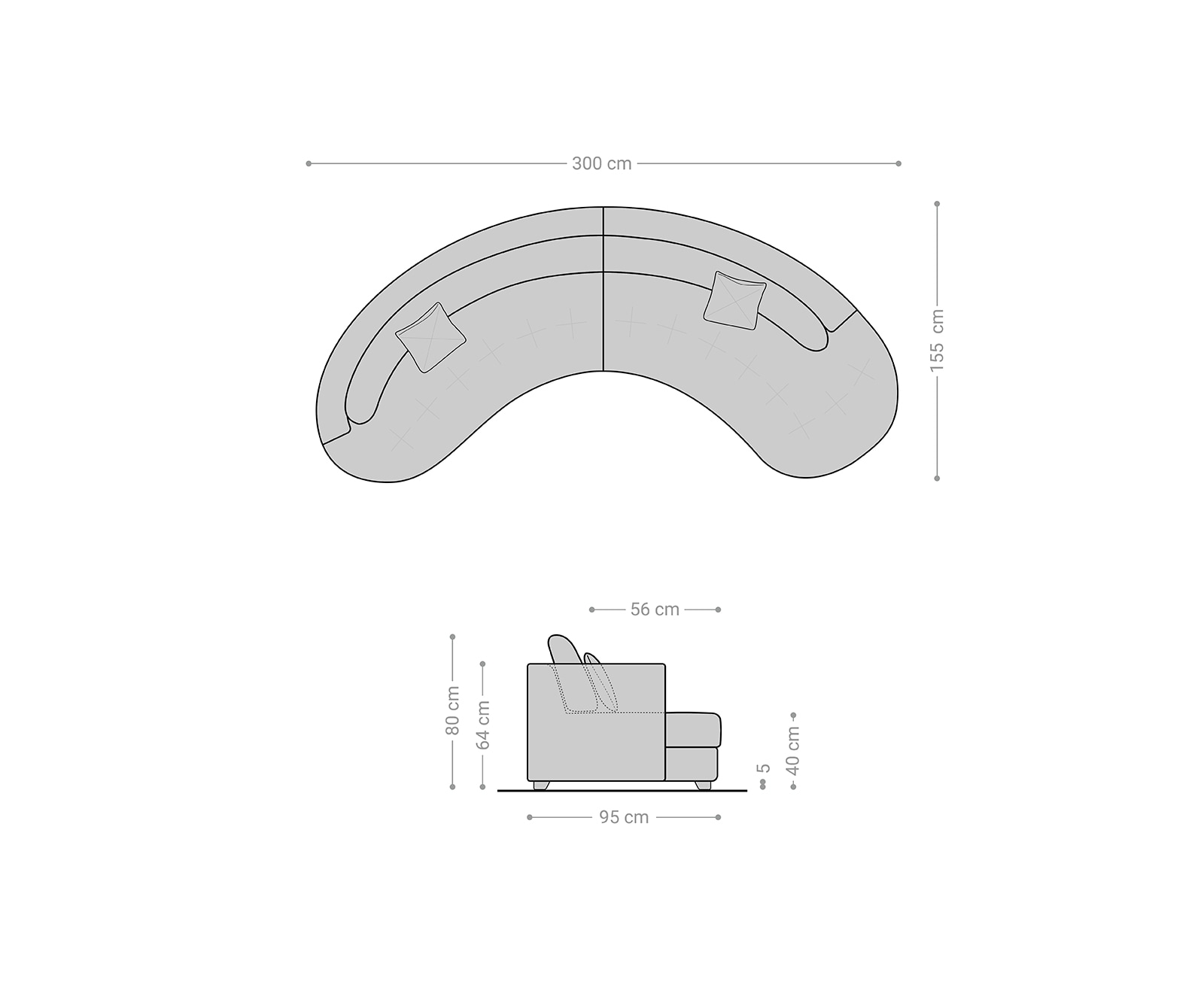 Bank Napoli 300x95cm wit lichtgrijs met kussens 2 Bank Napoli 300x95cm wit lichtgrijs met kussens 2