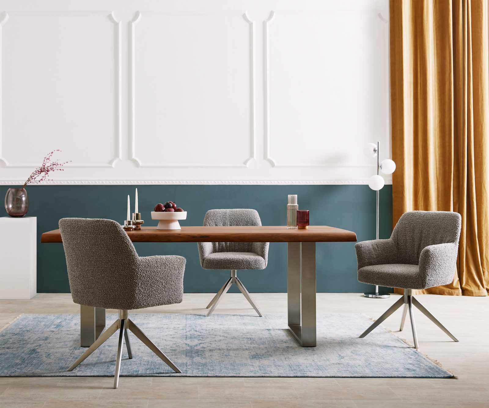 Draaistoel Xana-Flex met armleuning bouclé zilver grijs kruisframe breed roestvrij staal 360° draaibaar pocketveer kern 5 Draaistoel Xana-Flex met armleuning bouclé zilver grijs kruisframe breed roestvrij staal 360° draaibaar pocketveer kern 5