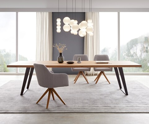 Eettafel Edge 300x100 eiken natuur metaal schuin zwart