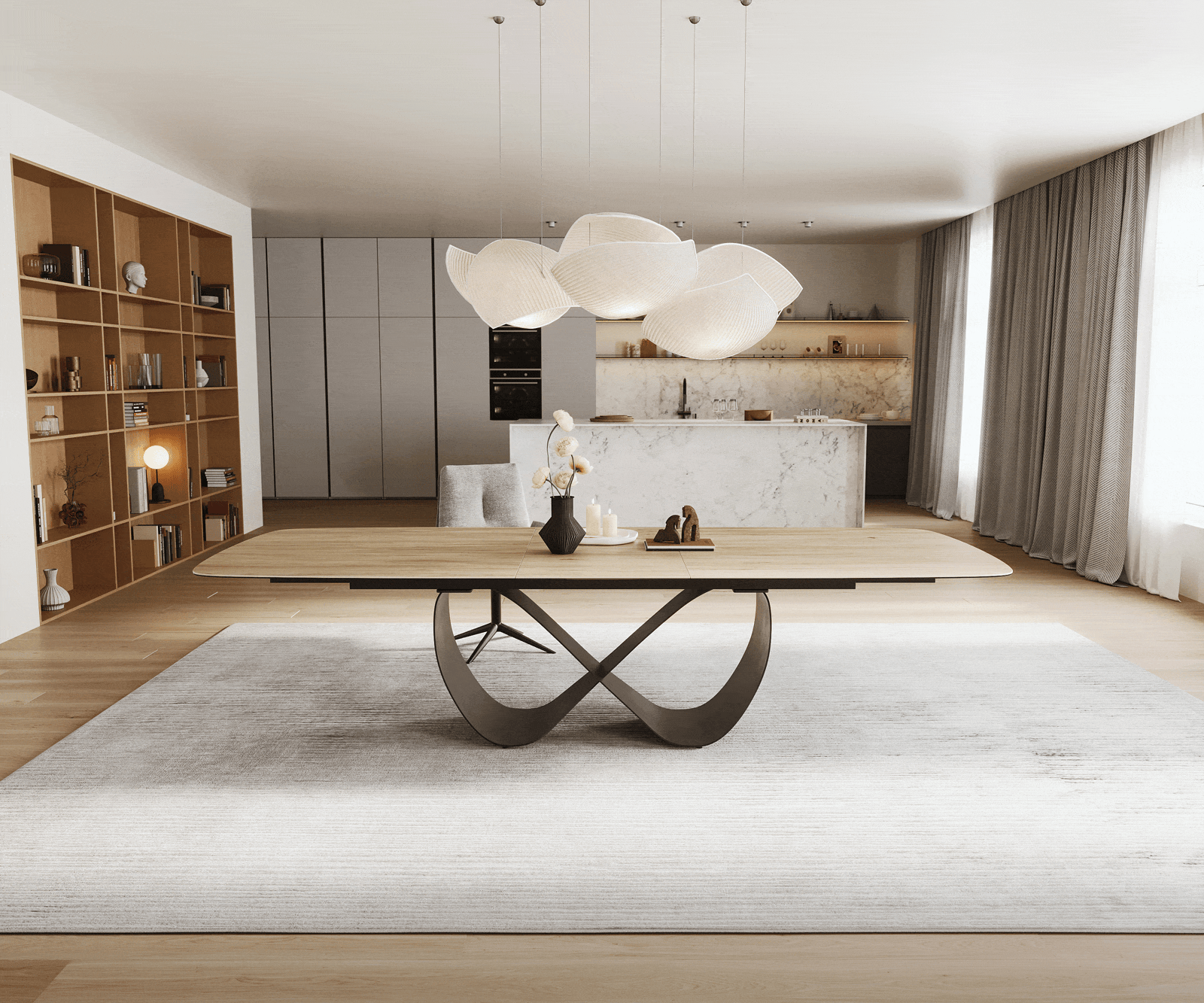 Eettafel Edge Boot 240-300x120 cm Keramiek Laminam® Sabbia Eichefarbig Infinity Metaal Zwart uitschuifbaar 2