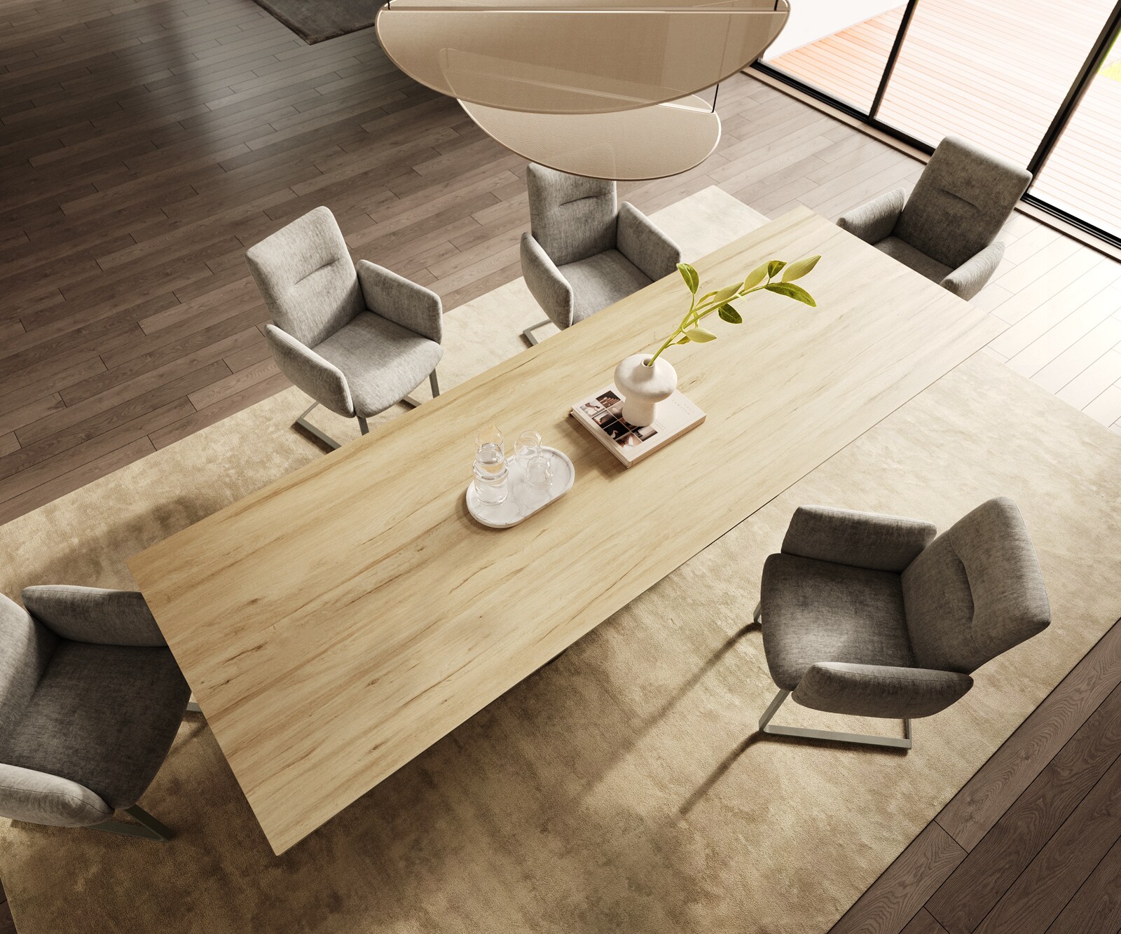 Eetkamertafel Edge 300x100 keramiek Laminam® Sabbia eiken kleur Pilier metaal effectafwerking titaan 3