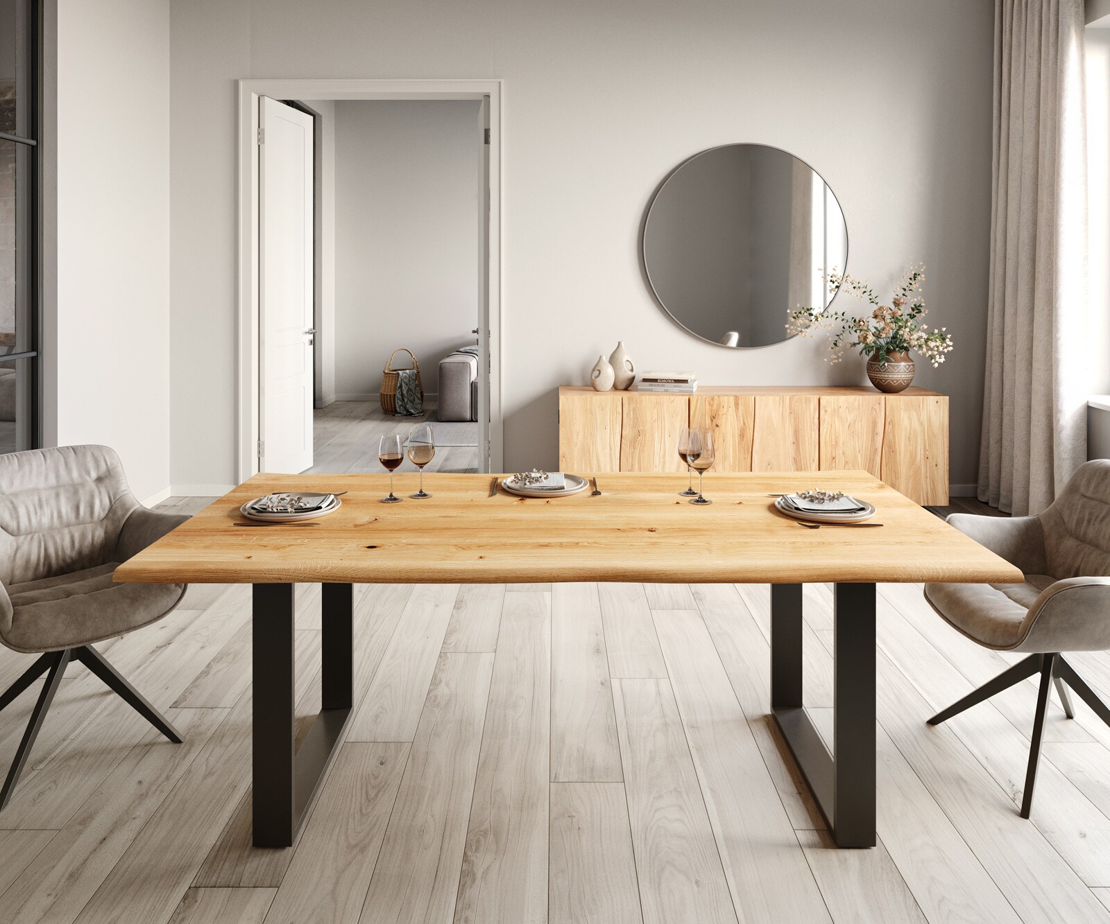 Eettafel Edge 200x100x2,5-3 eiken natuur skid  zwart  Live-Edge 1