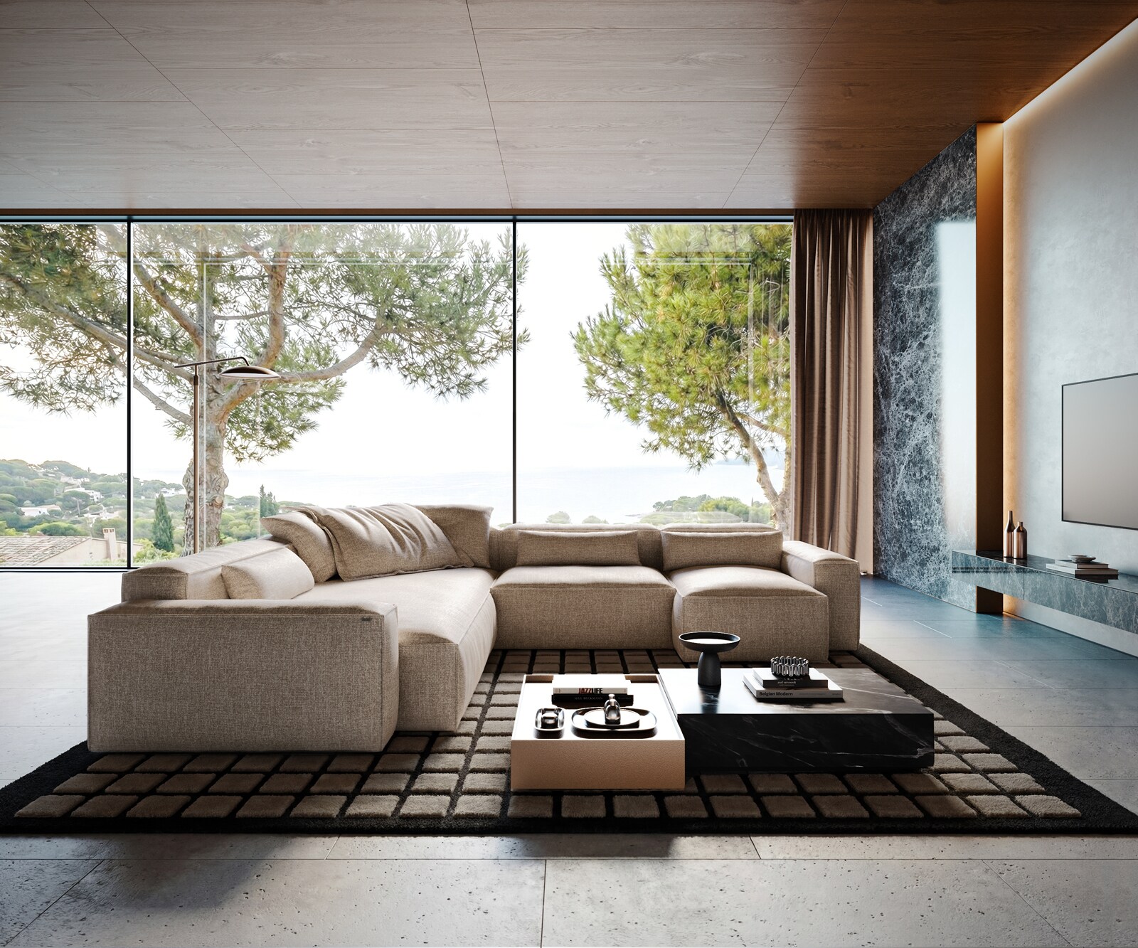 Woonkamer landschap Freestyle 360x290 cm Zachte Geweven stof Beige kedernaad 3