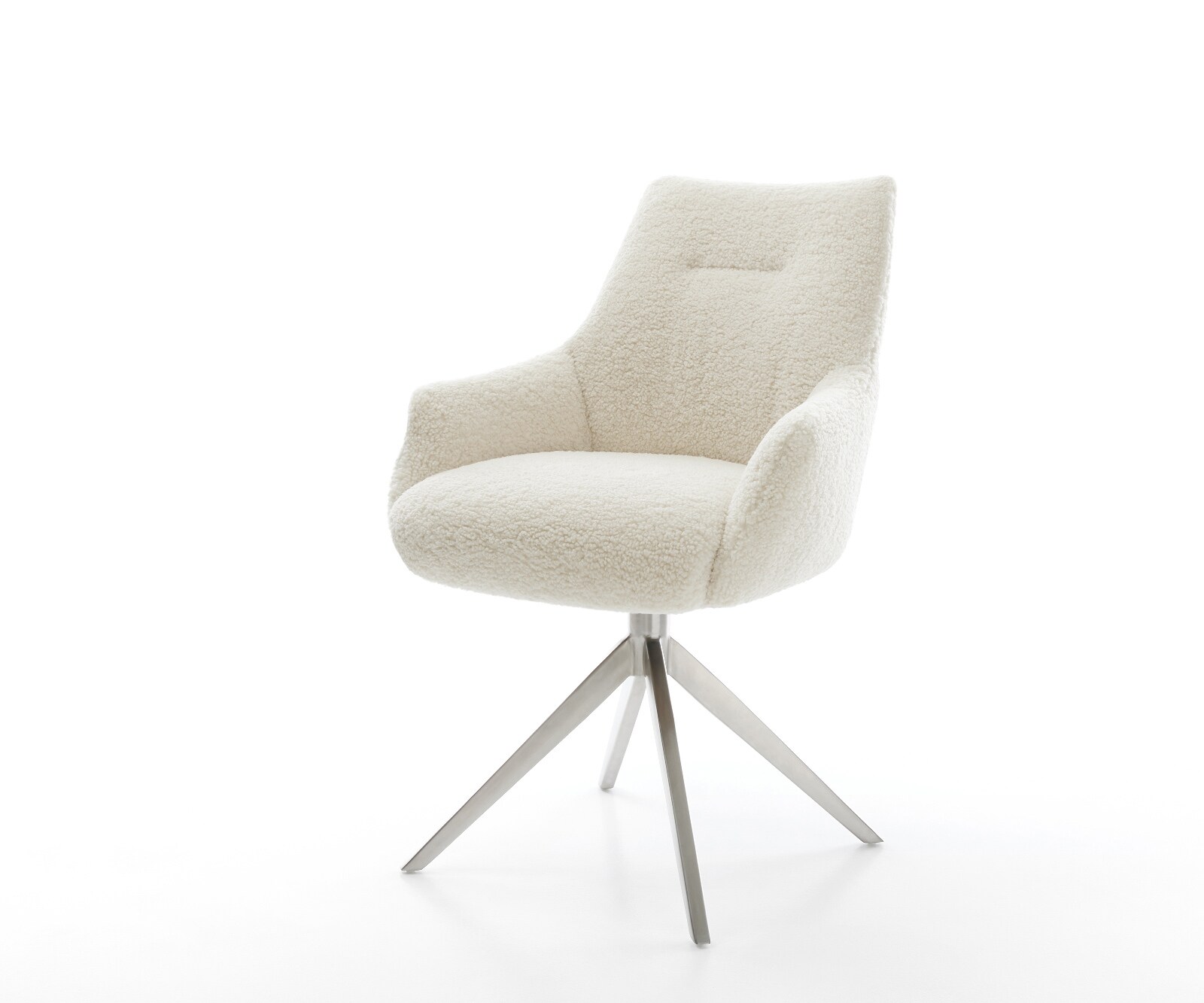 Draaistoel Alja-Flex met armleuning teddy beige kruisframe breed roestvrij staal 360° draaibaar rocker-functie pocketveer kern