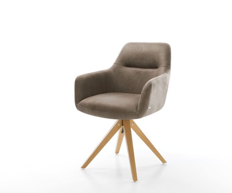 Eetkamerstoel Pejo-Flex microvelours taupe vintage houten frame hoekig natuur 360° draaibaar pocketveer kern