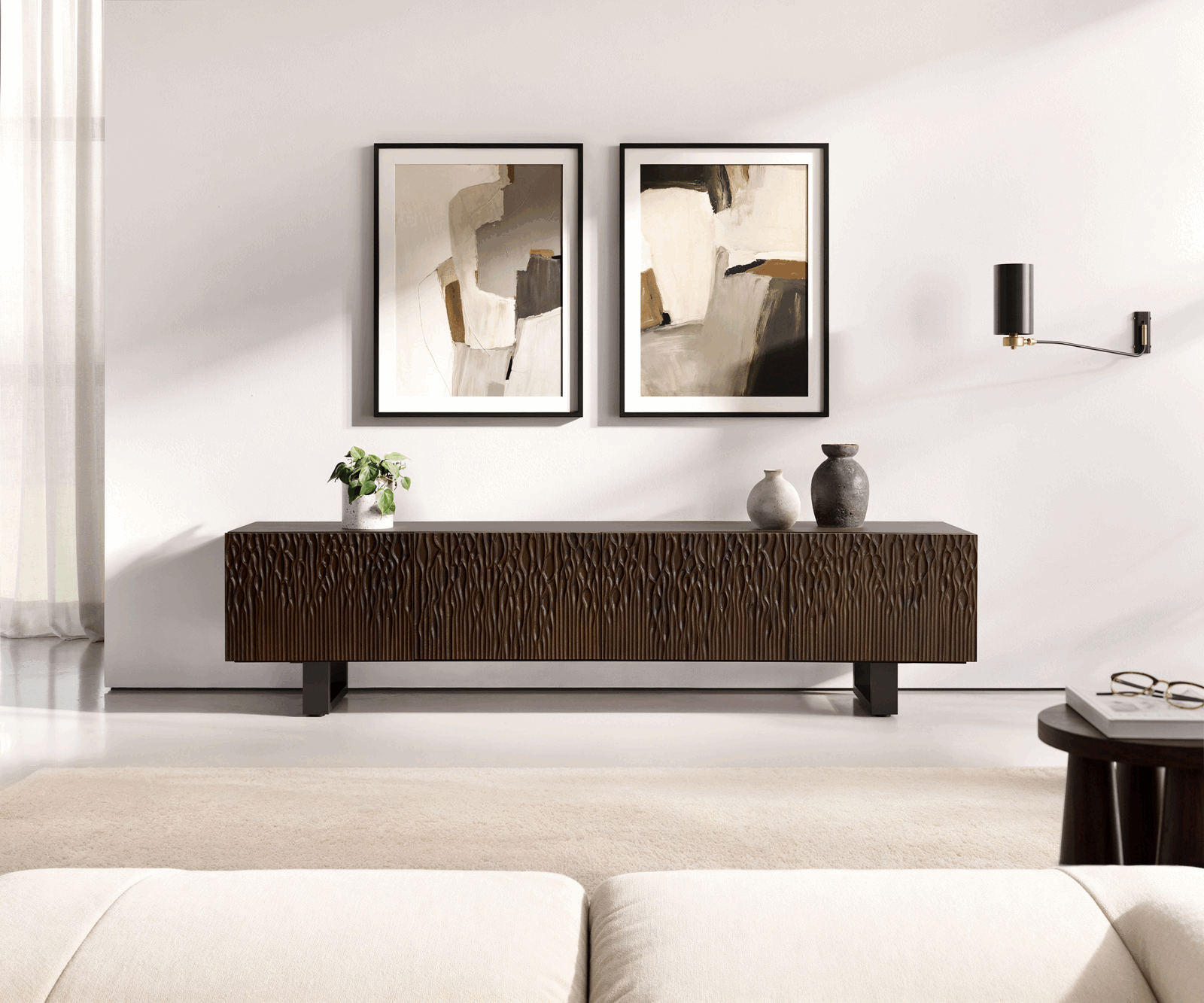TV-meubel Follia 200 cm mango bruin 4 deuren metalen sledepoten zwart 1