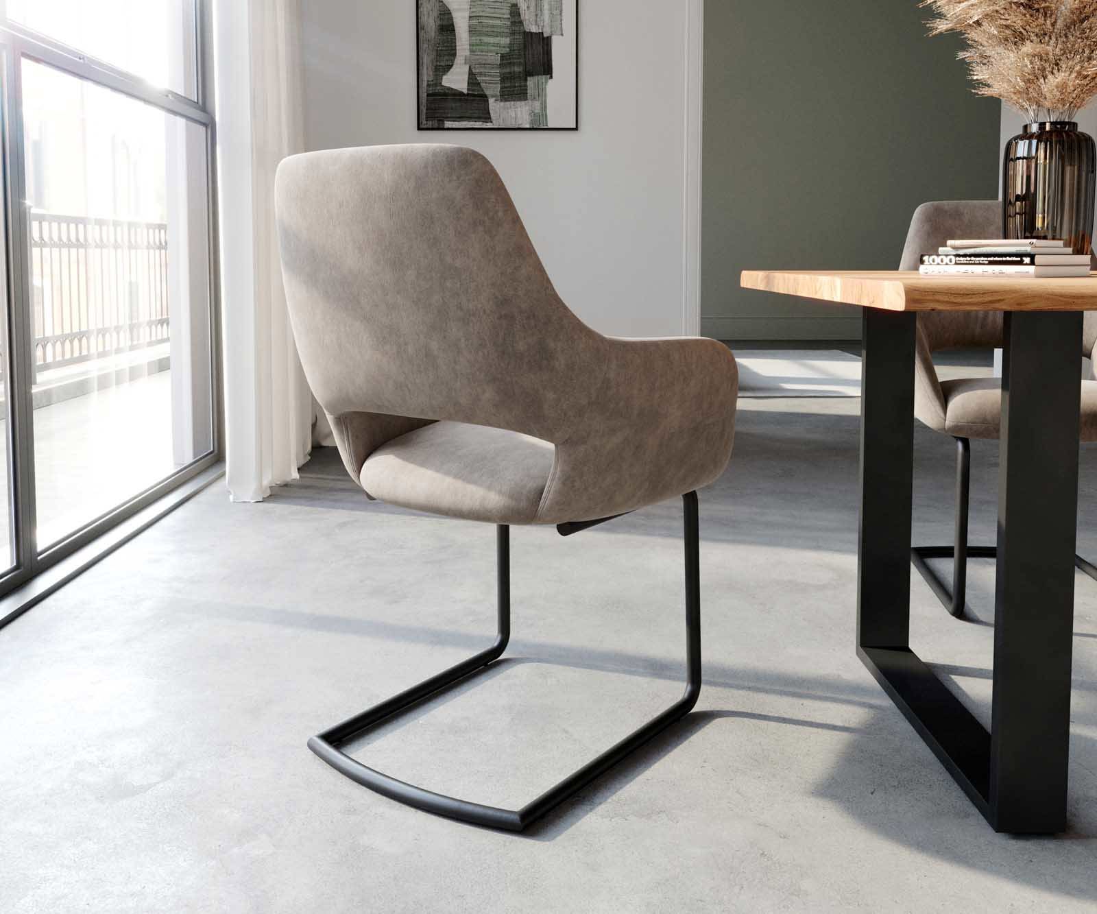 Sledemodel Yago-Flex met armleuning microvelours taupe vintage sledemodel rond zwart pocketveer kern 5