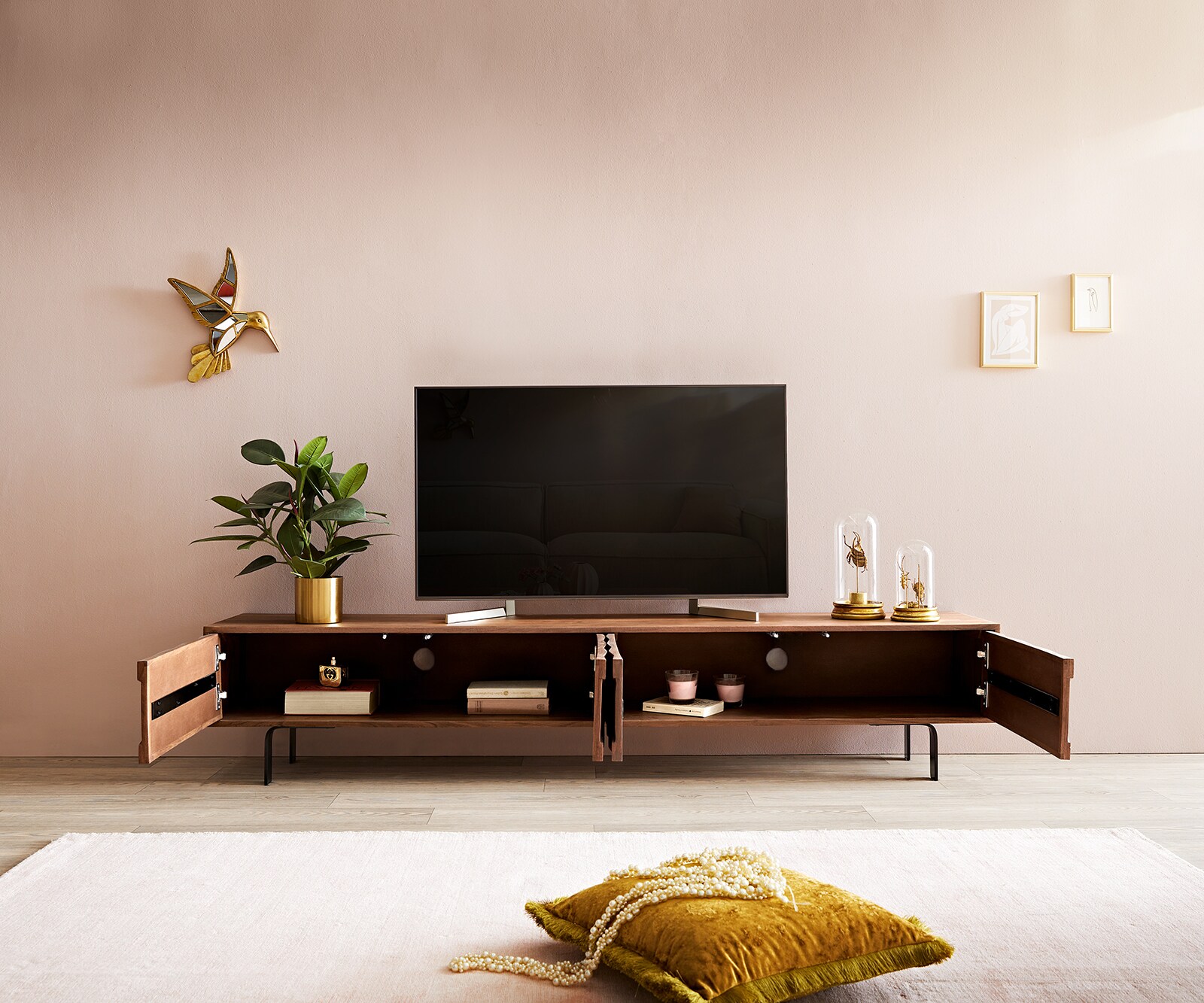 Tv-meubel Fevo 200 cm acacia bruin 4 deuren L-poot 4