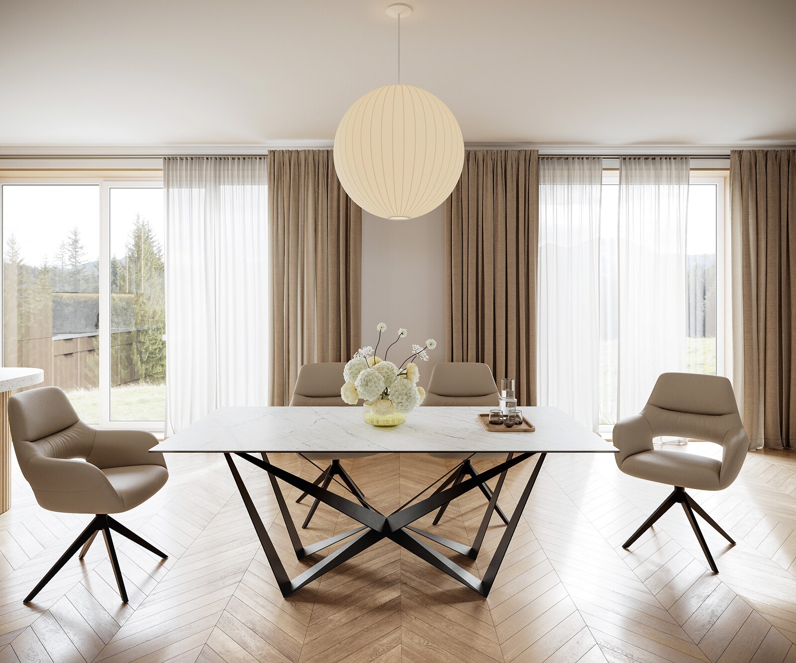 Eettafel Edge 200x100cm Laminam® keramiek wit middenpoot vlak staal zwart 1