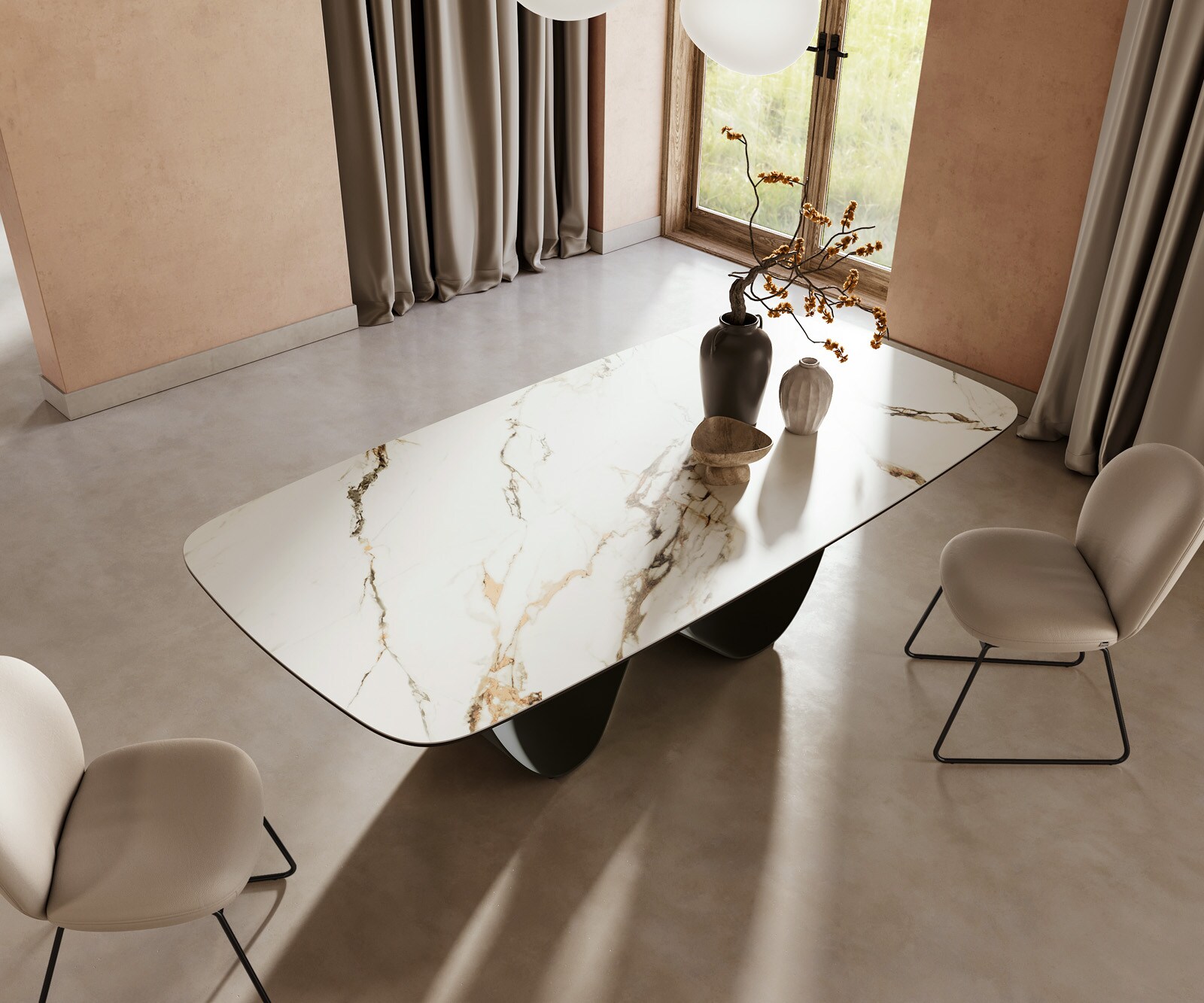Eettafel Edge Boot 240x120cm keramiek Calacatta Luxe wit-goud-grijs Infinity metaal zwart 4