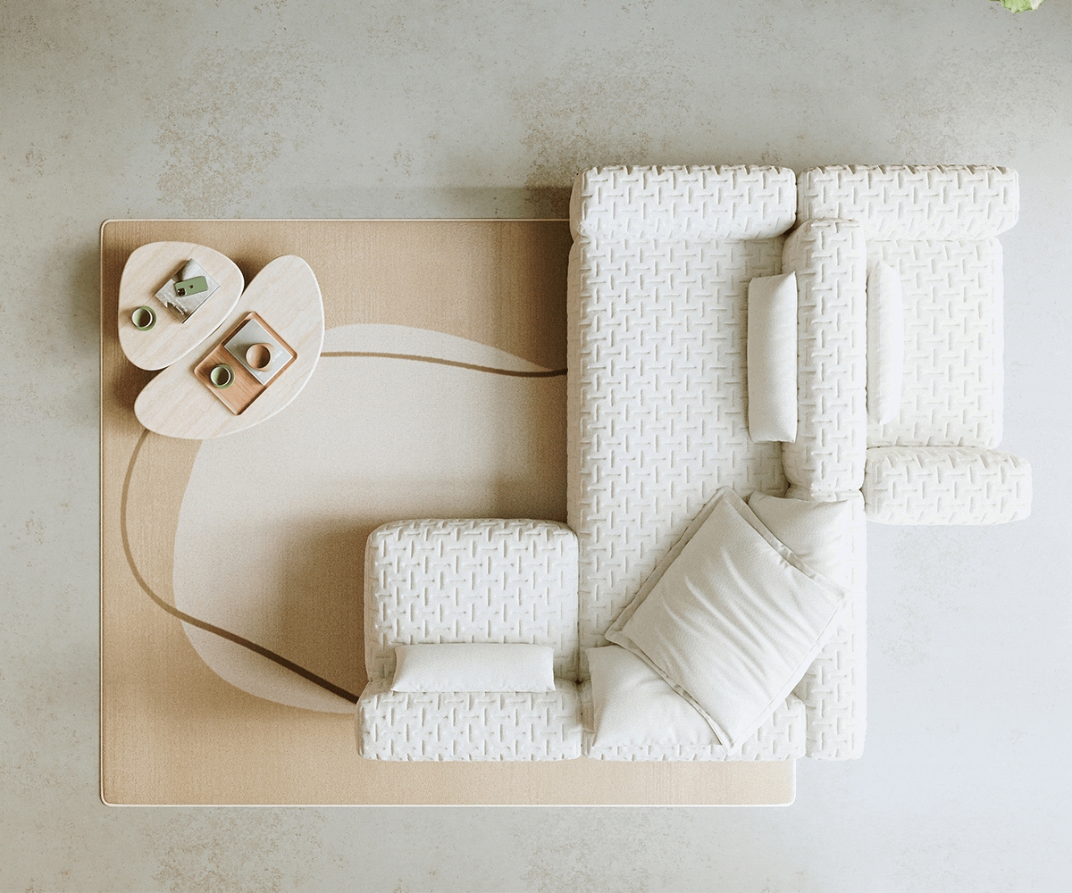 Woonkamer landschap Freestyle 360x290 cm Bouclé zacht Beige gestikt 5