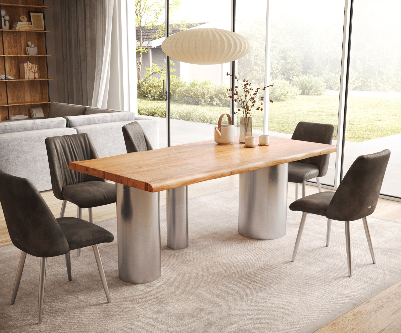 Eettafel Edge 200x100 XL acacia natuur Troa RVS geborsteld Live-Edge 5