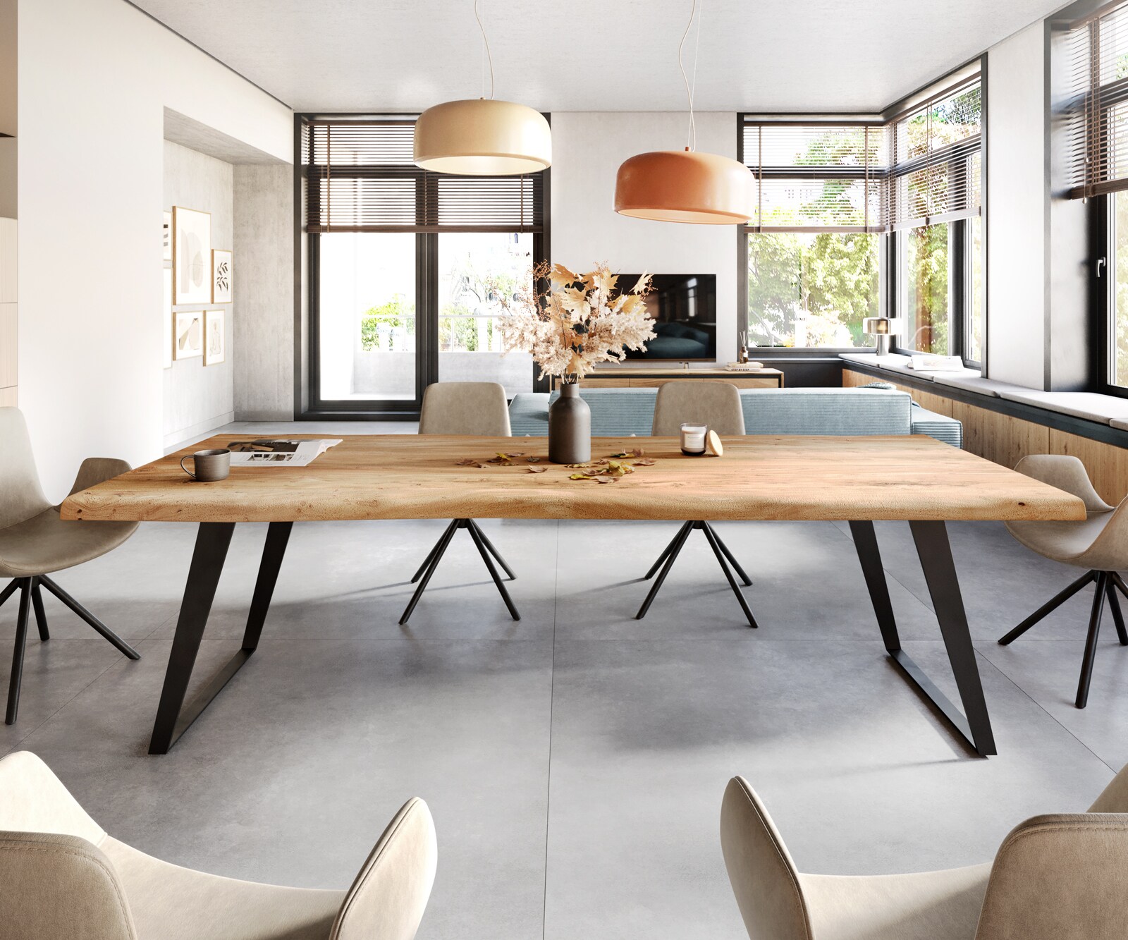 Eettafel Edge 260x100 XL acacia natuur metaal schuin Live-Edge 2