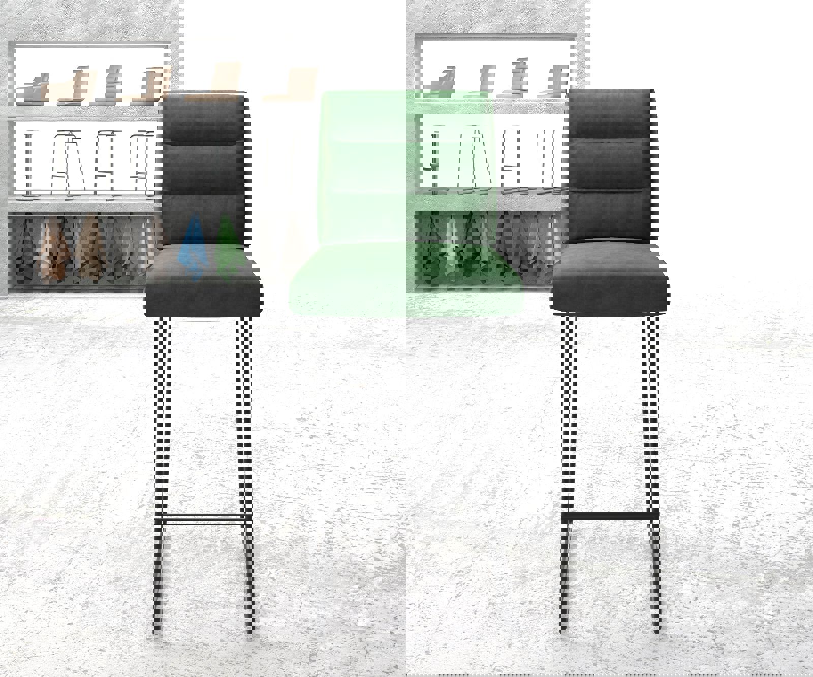 Barstoel Pela-Flex fluweel groen slipframe metaal 1