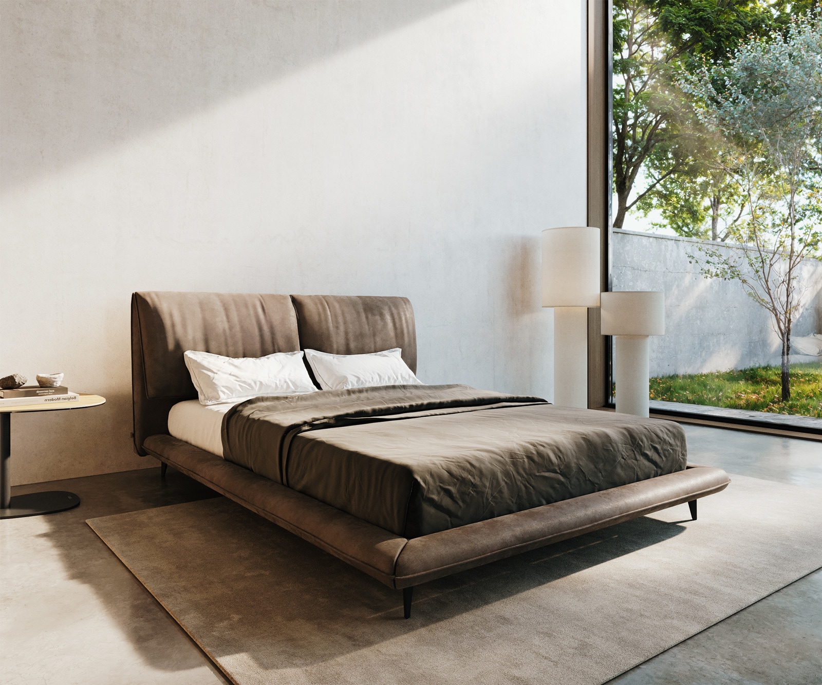 Bedframe Cusino 140x200 cm microvezel taupe vintage