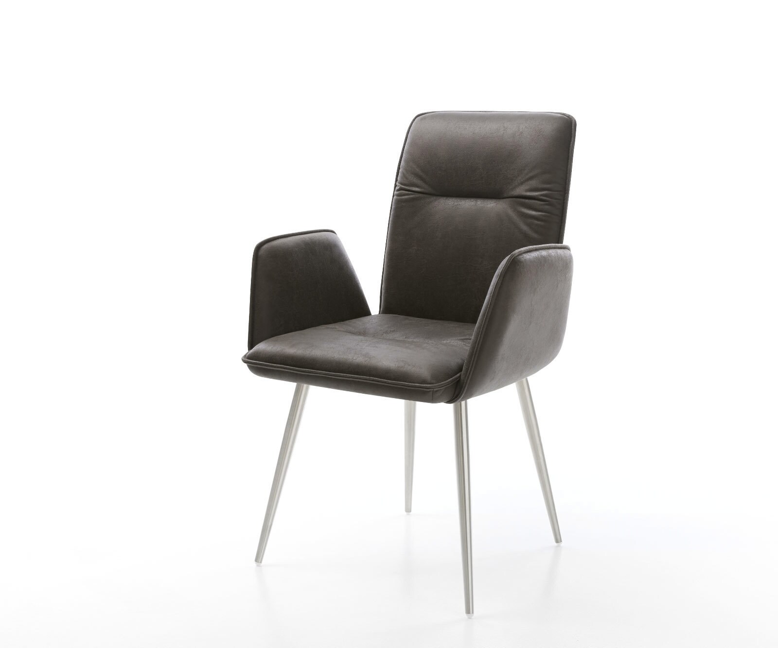 Eetkamerstoel Vinja-Flex microvelours antraciet vintage 4-poot conisch roestvrij staal