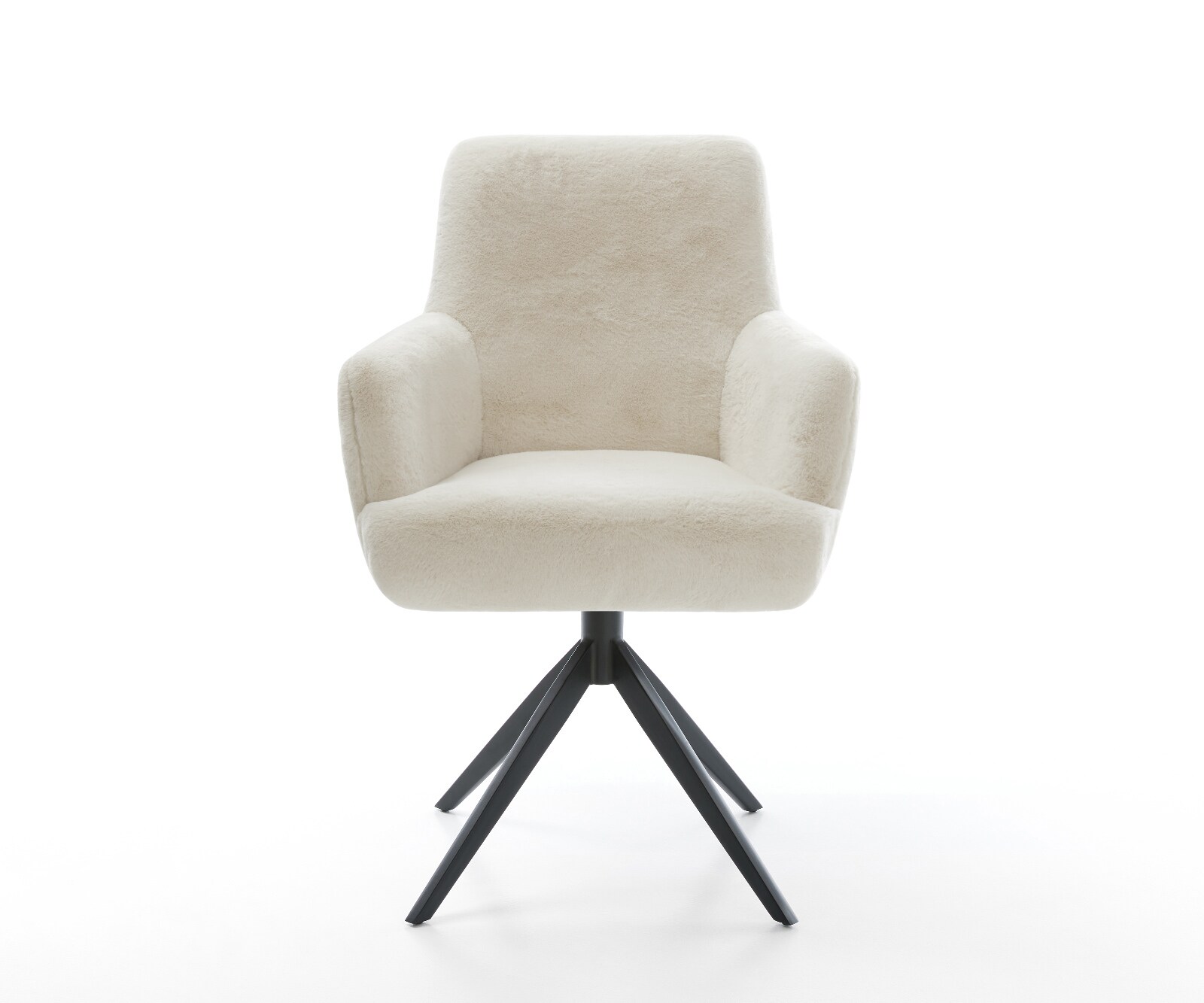 Draaistoel Heira-Flex met armleuning pluchen crème-wit kruisframe breed zwart 360° draaibaar rocker-functie pocketveer kern 2