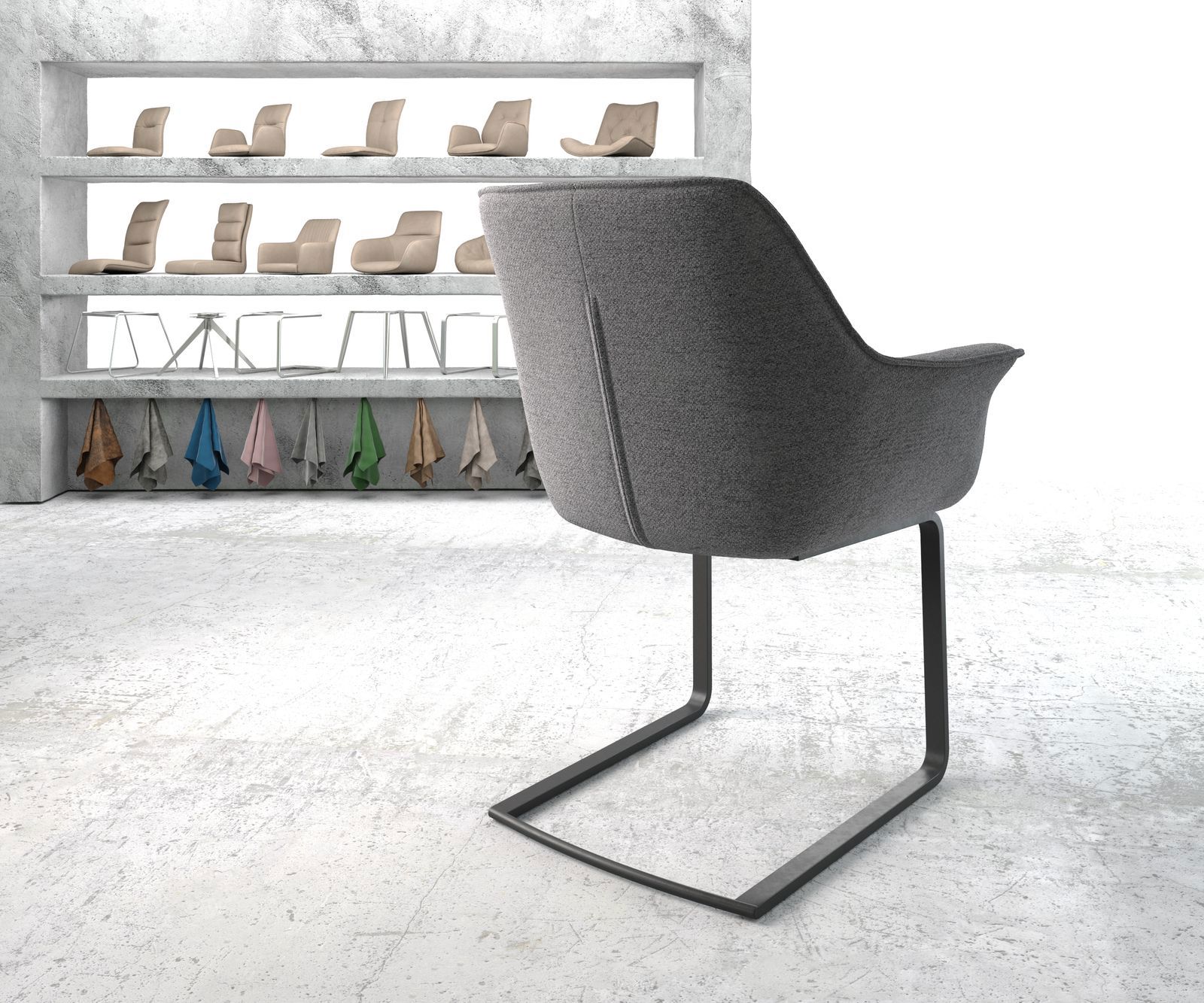 Sledemodel Keila-Flex met armleuning structuurstof lichtgrijs sledemodel vlak zwart 3