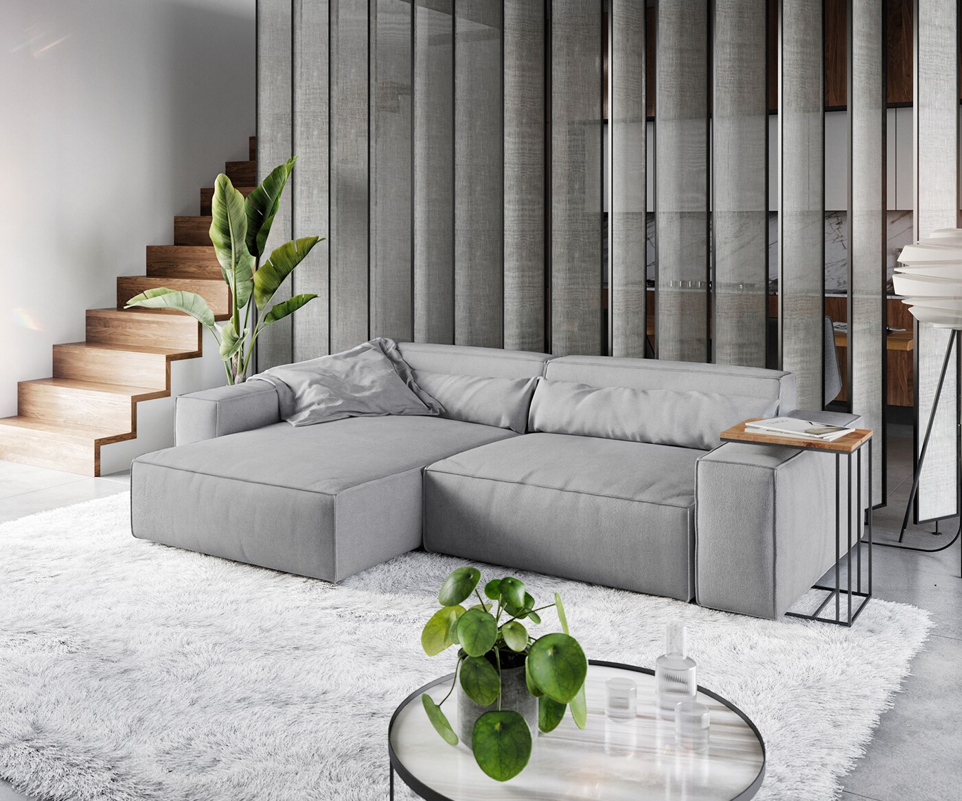 Hoekbank Sirpio XL 270x170 cm microvezel grijs recamiere variabele 1