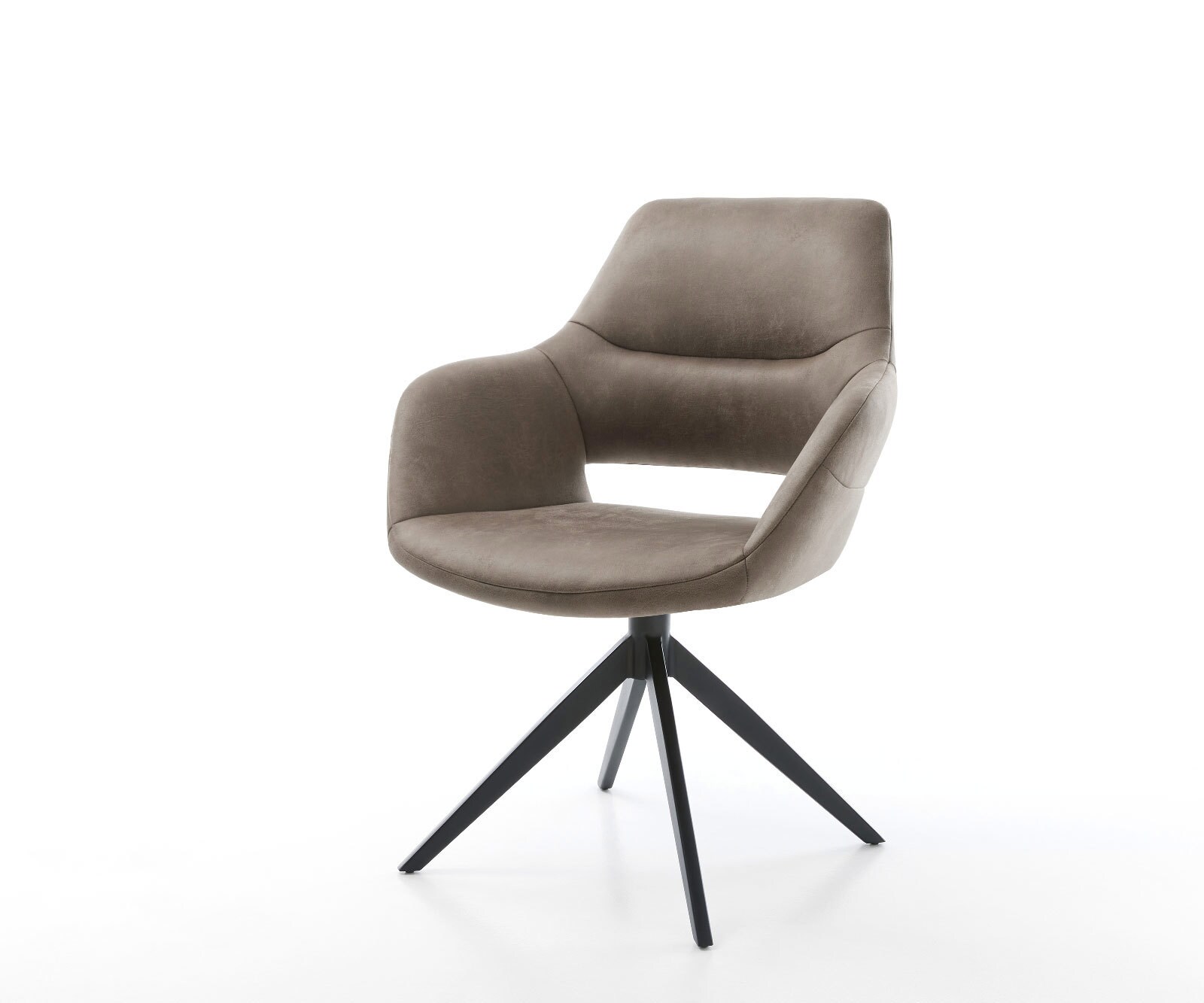 Draaistoel Yago-Flex met armleuning microvelours taupe vintage kruisframe breed zwart 360° draaibaar rocker-functie pocketveer kern