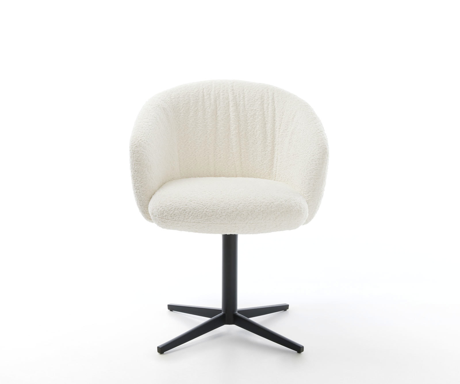 Draaistoel Caja-Flex met armleuning bouclé wit kruispoot zwart 360° draaibaar pocketveer kern 2