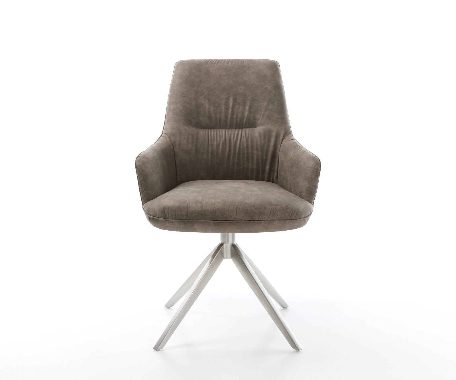 Draaistoel Zelia-Flex met armleuning microvelours taupe vintage kruisframe breed roestvrij staal 360° draaibaar rocker-functie pocketveer kern 1