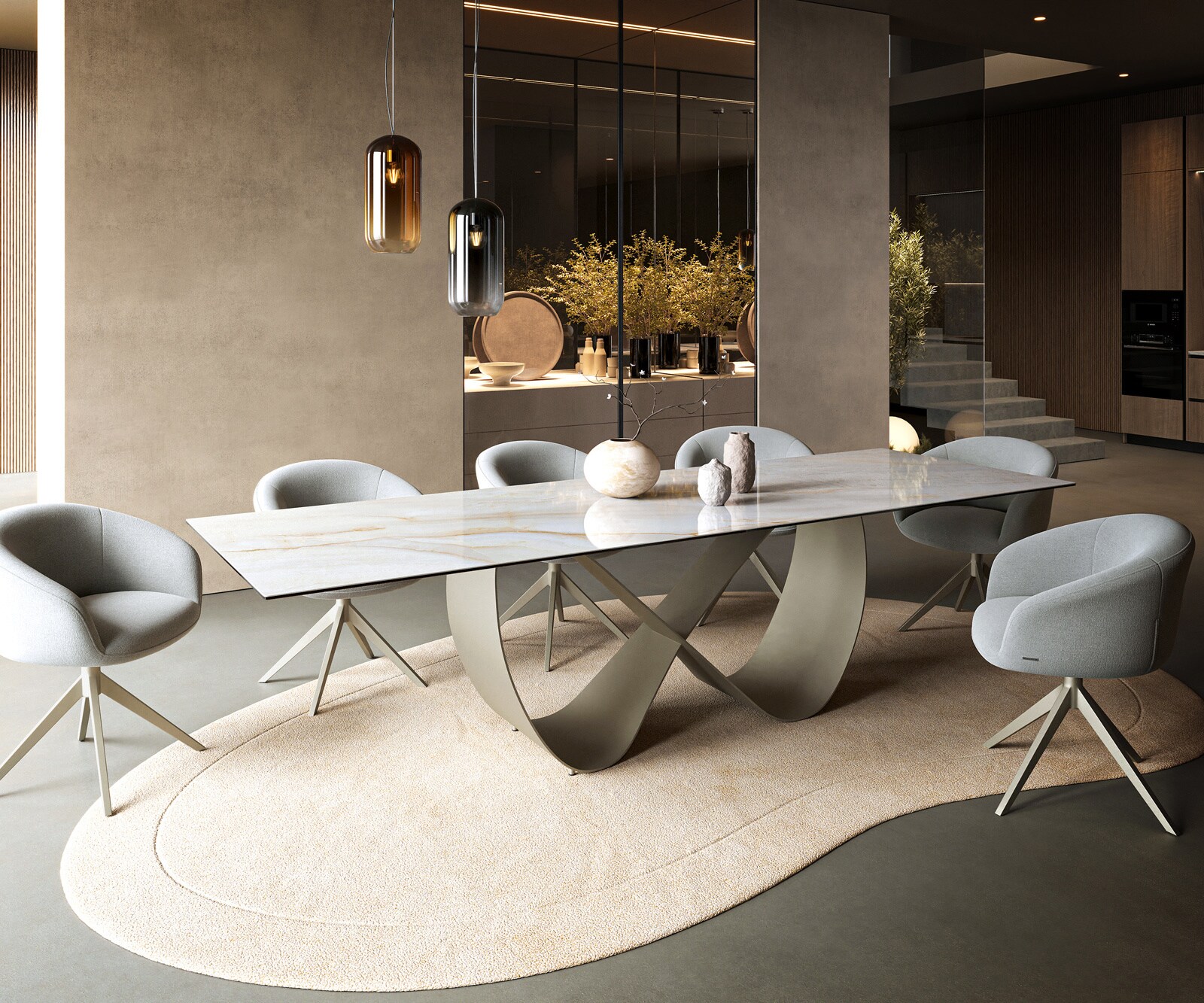 Eettafel Edge 300x100 cm keramiek Onyx Pearl Infinity metaal effectfinish titan 7