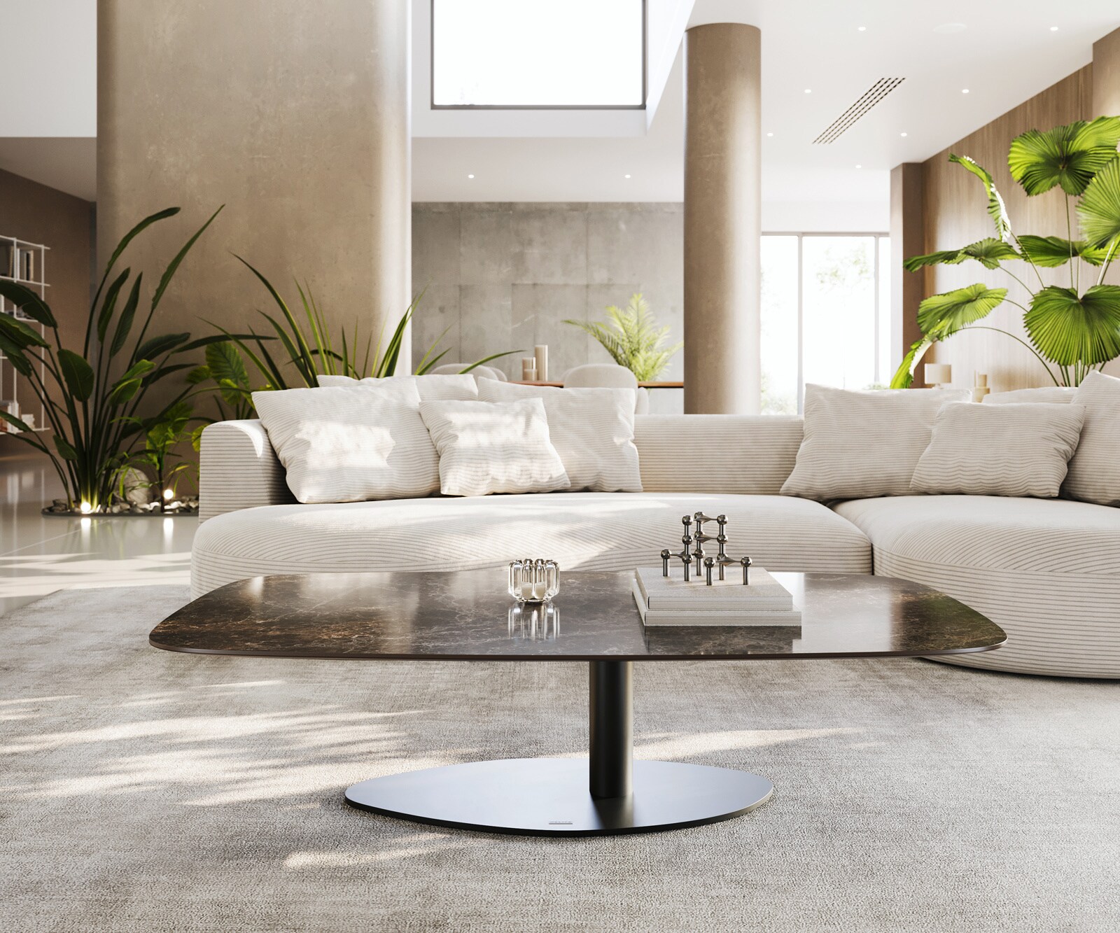Salontafel Edge bootvorm 140x80 cm keramiek Emperador Extra Lucidato donkerbruin Vibany metaal zwart 2