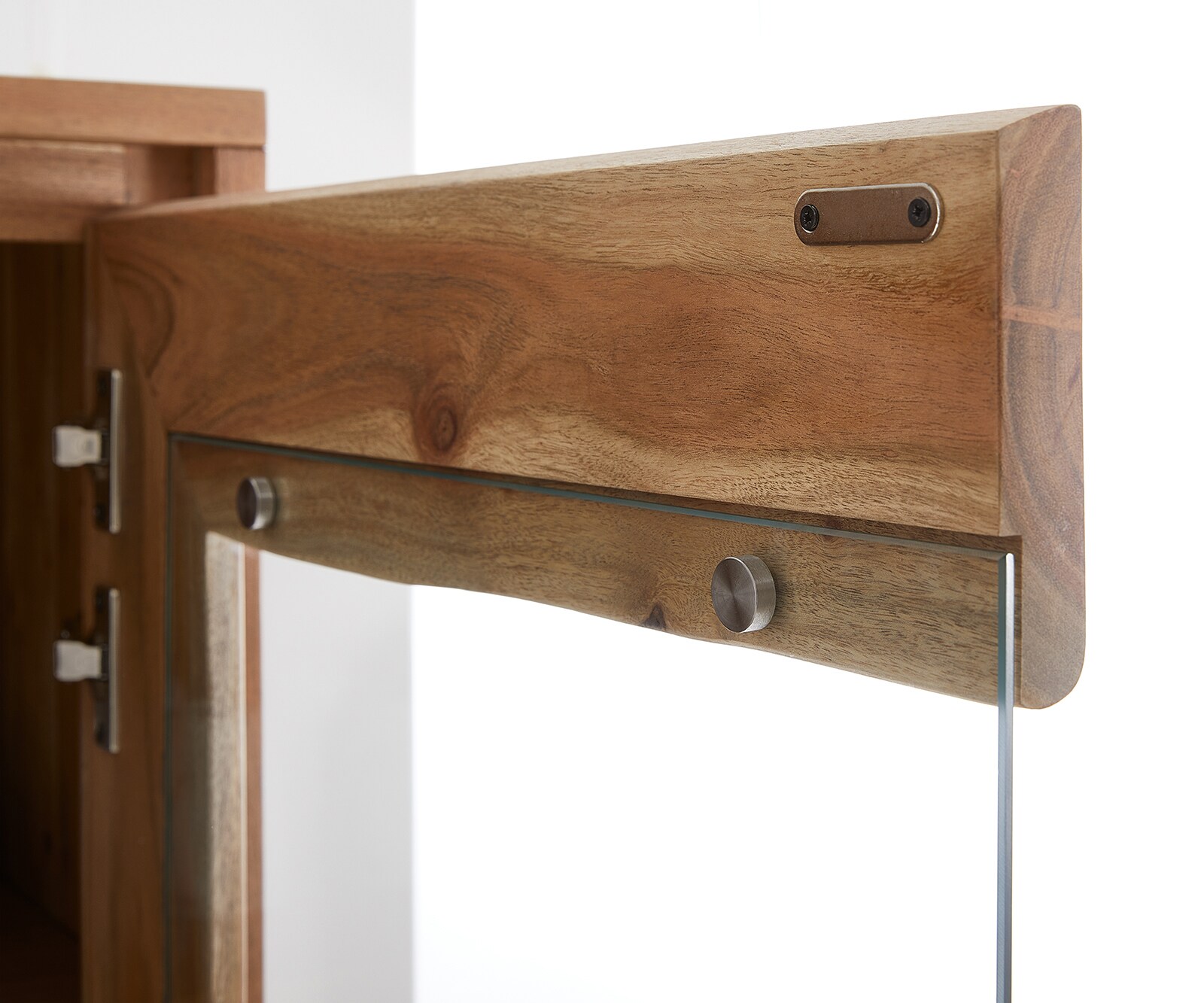 Vitrinekast Live-Edge 120x190 cm acacia natuur rechte rand 2 deuren 4 laden massief 8