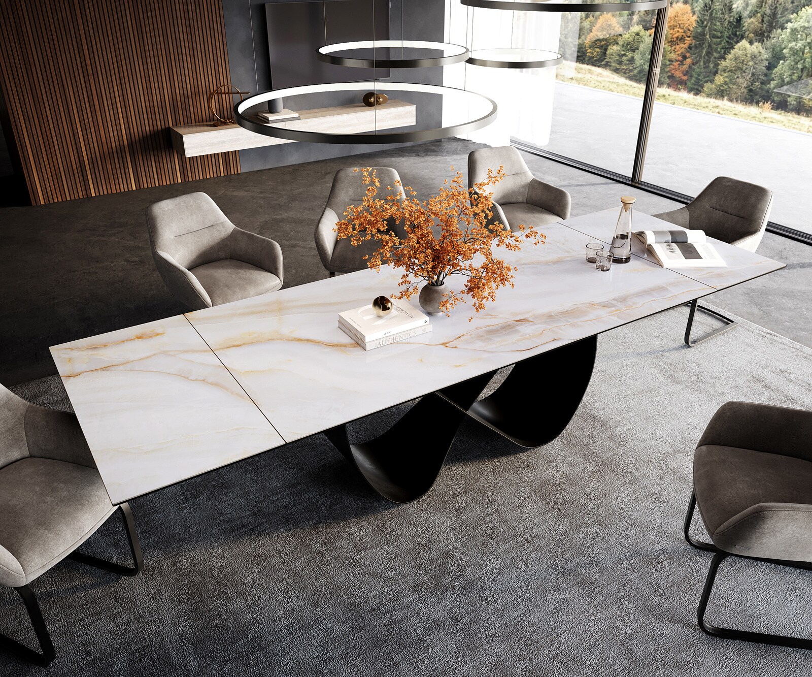 Eettafel Edge 200-300x100 cm keramiek Onyx Pearl Infinity metaal zwart uittrekbaar 4