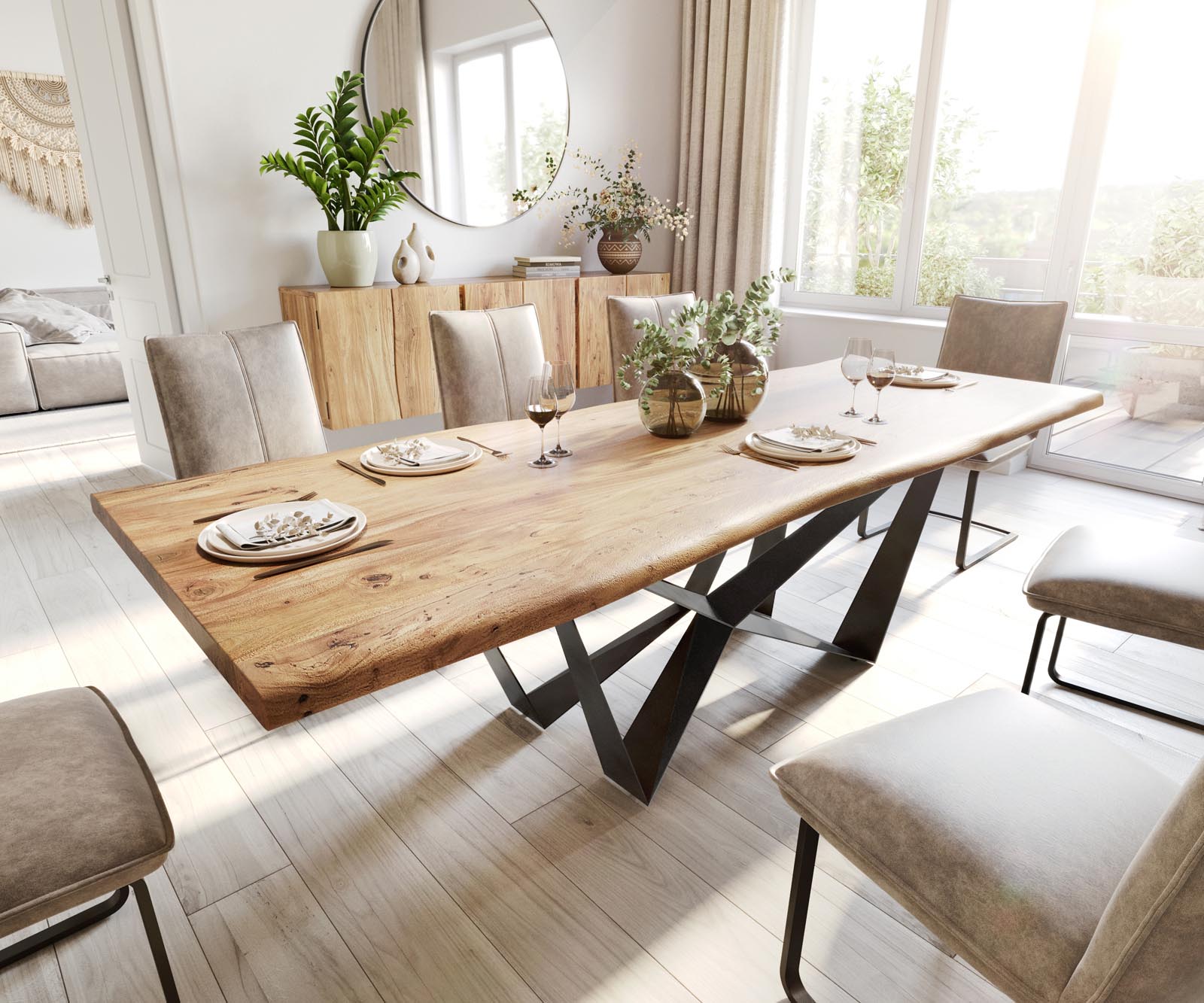 Eettafel Edge 260x100 acacia natuur Spider vlakstaal zwart Live-Edge