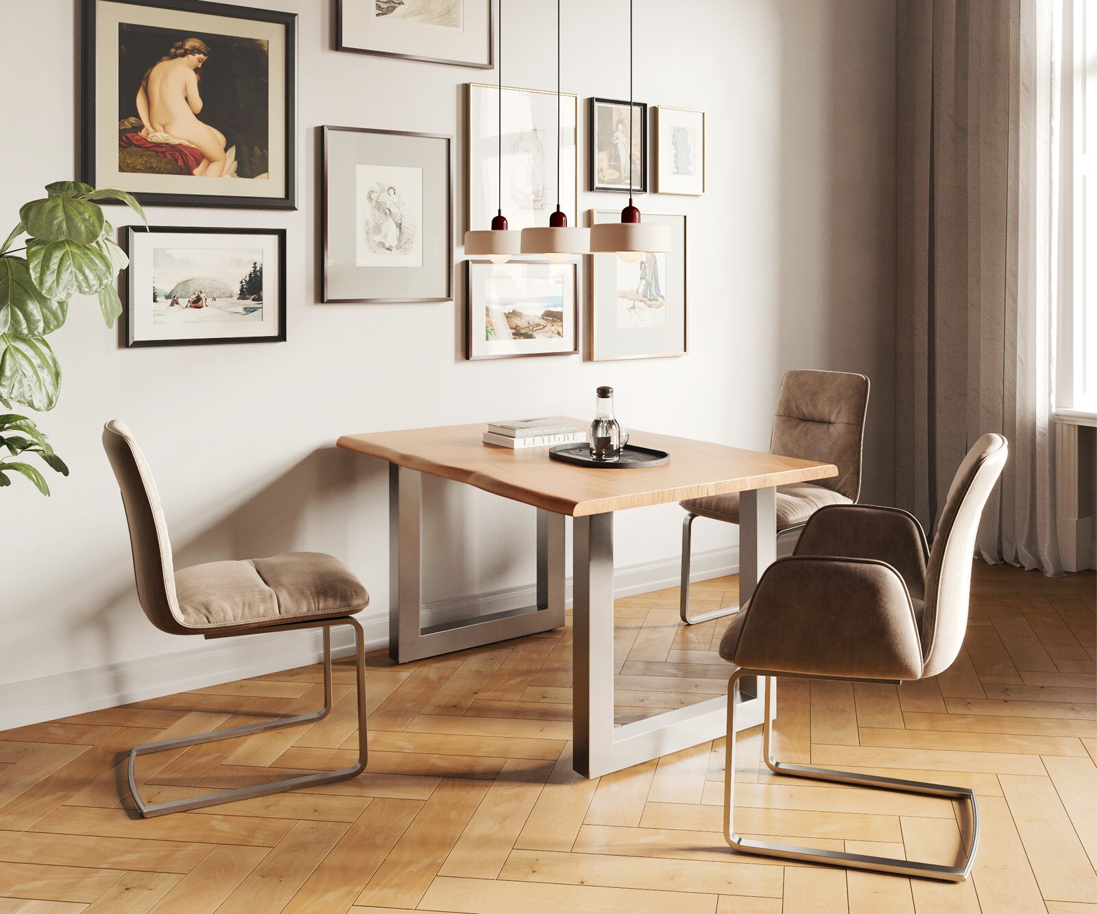 Eettafel Edge 140x90 acacia natuur roestvrijstaal breed Live-Edge 5