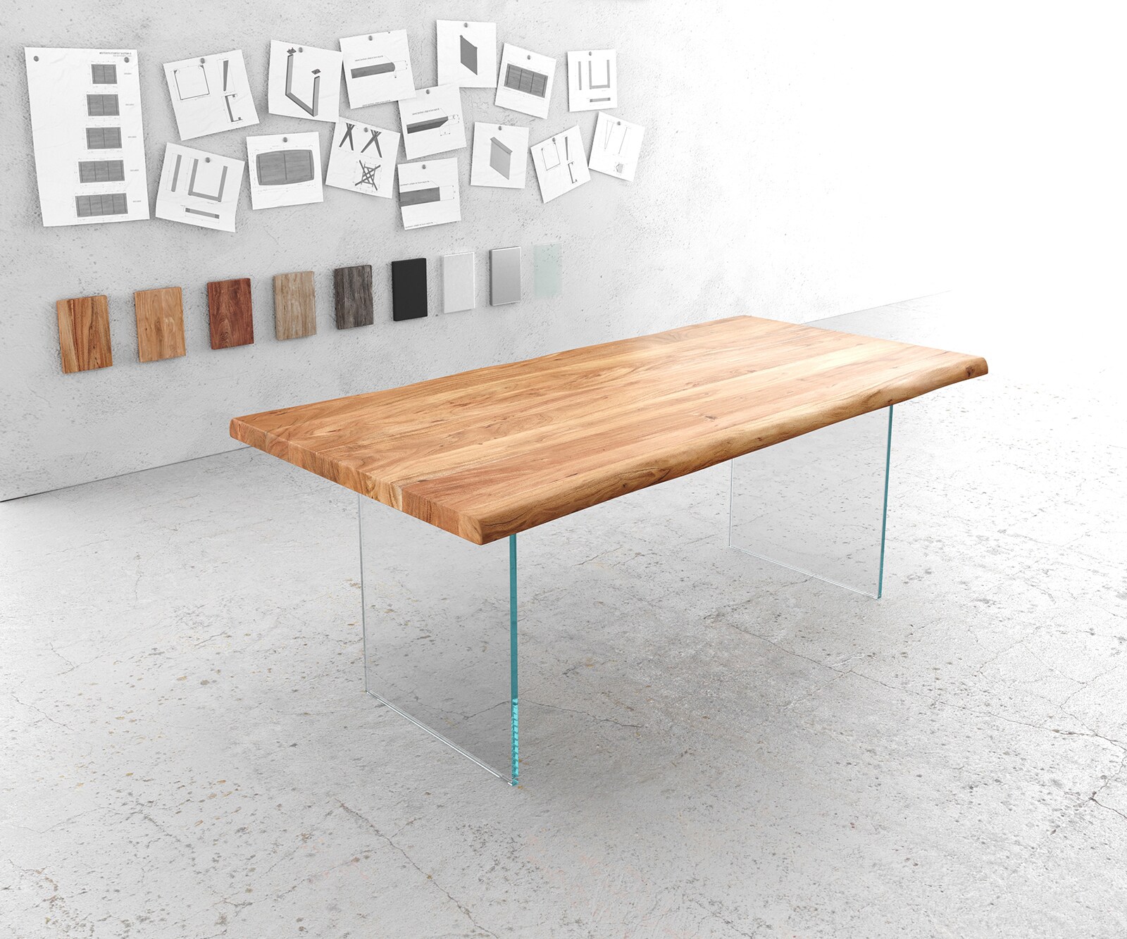 Eettafel Edge 200x100 XL acacia natuur verre Live-Edge