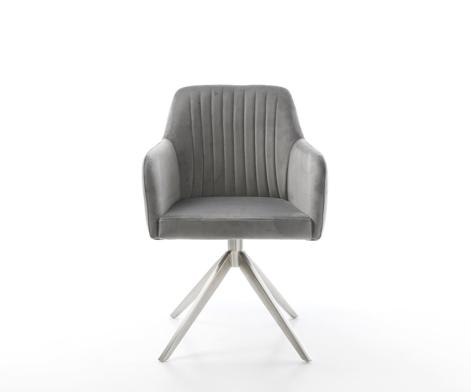 Draaistoel Greg-Flex fluweel grijs kruisframe breed roestvrij staal 360° draaibaar rocker-functie pocketveer kern 1