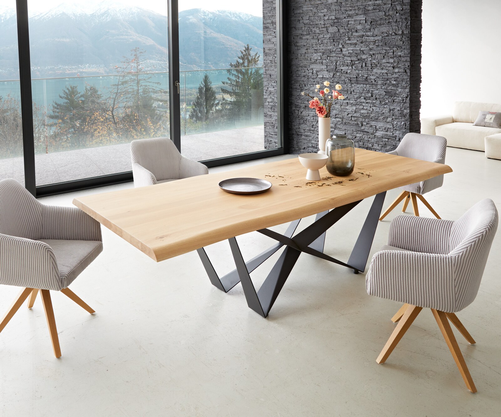 Eettafel Edge 260x100 eiken natuur Spider staal  zwart  Live-Edge 6