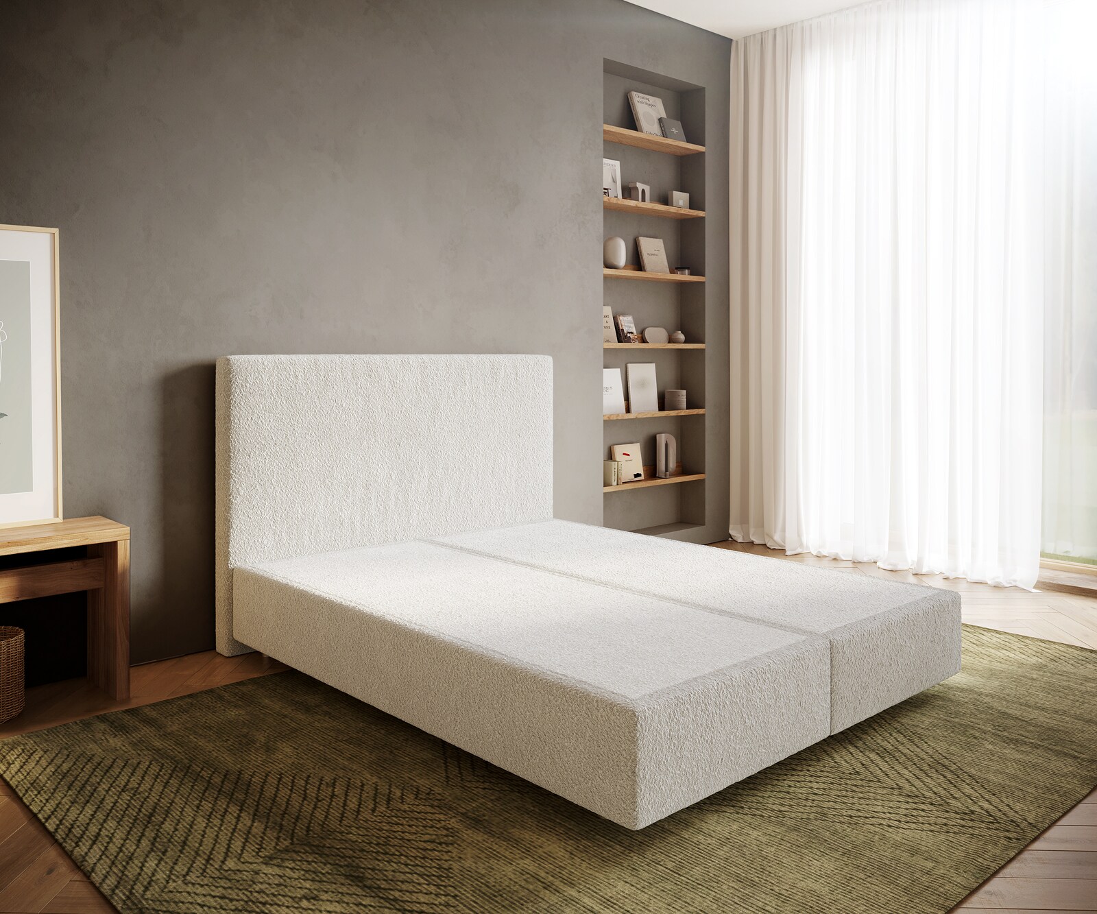 Boxspringframe Dream-Well 160x200 cm Bouclé Crème-Wit
