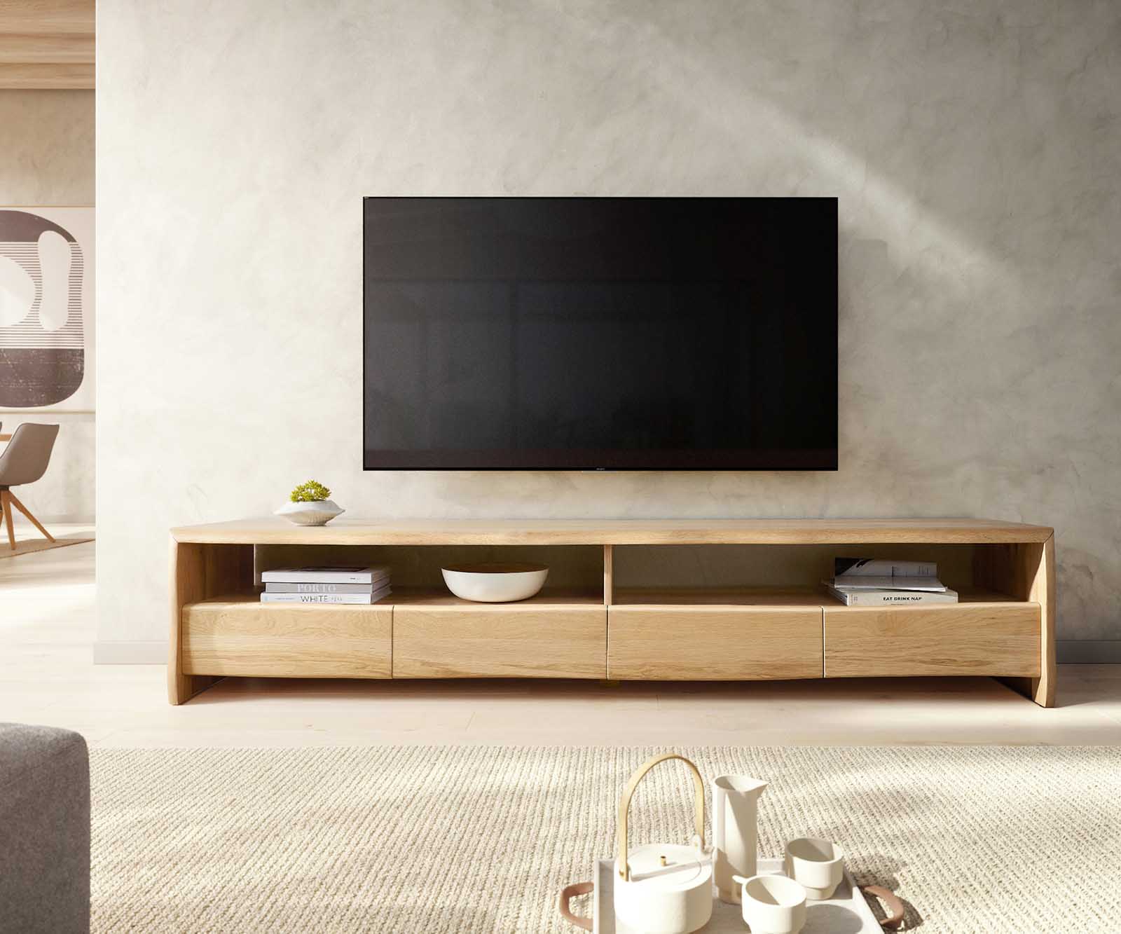 Tv-meubel Live-Edge 230 cm natuur eik 4 laden massief boomrand 1