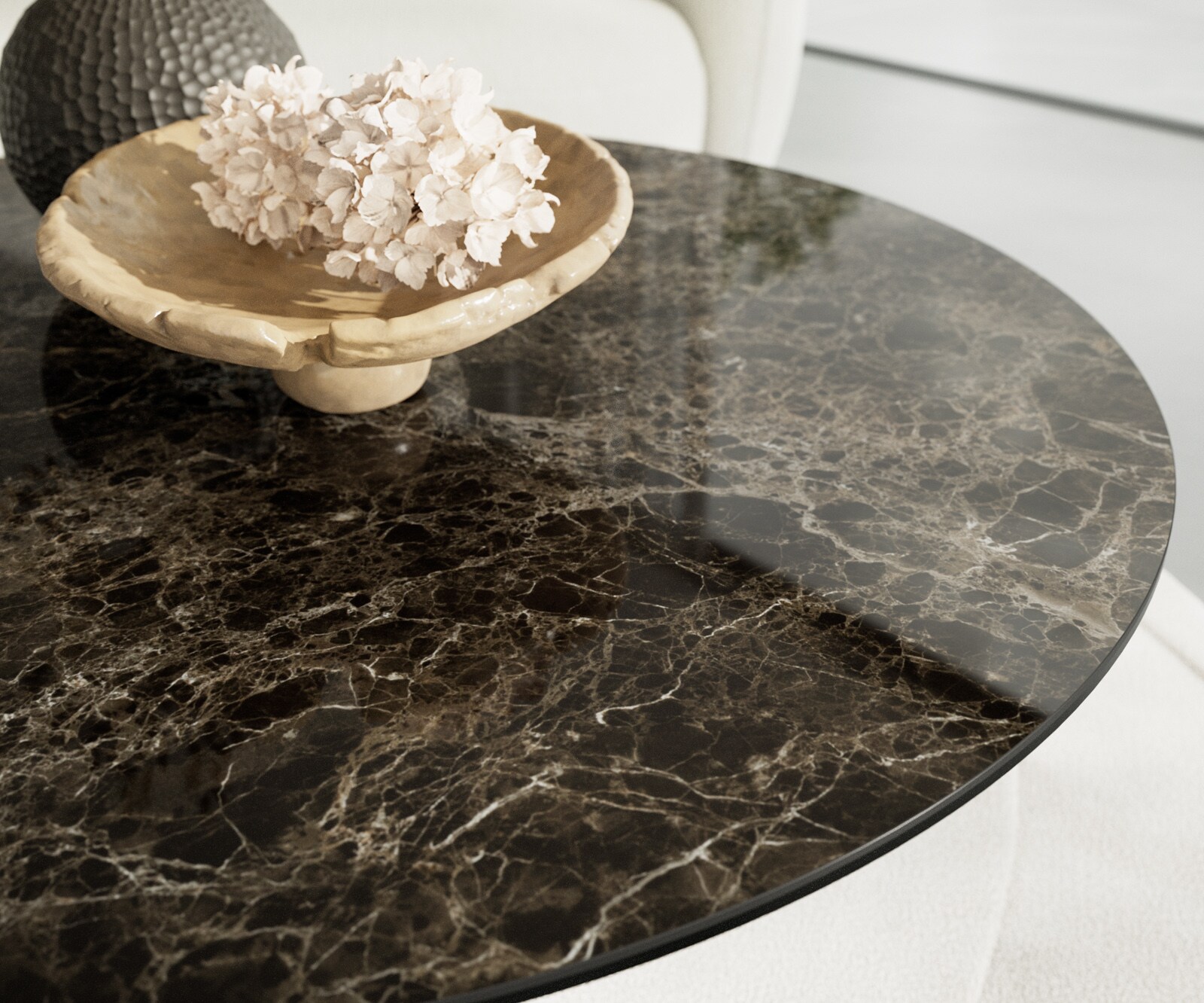 Salontafel Edge rond 100x100 cm keramiek Laminam® Emperador Extra Lucidato donkerbruin Trive zwart metaal 6