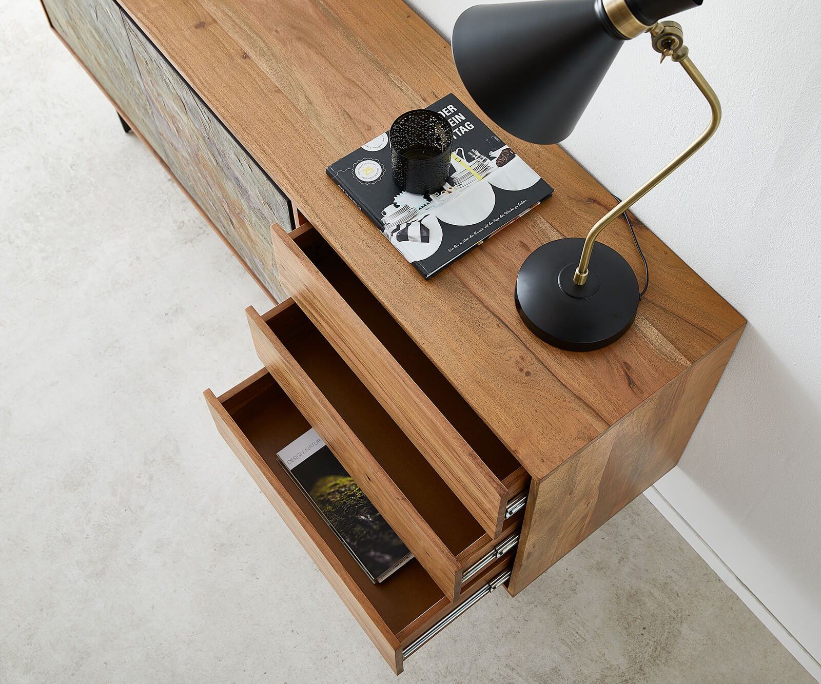 Dressoir Juwelo 175 cm acacia natuur steenfineer hout metaal zwart 6