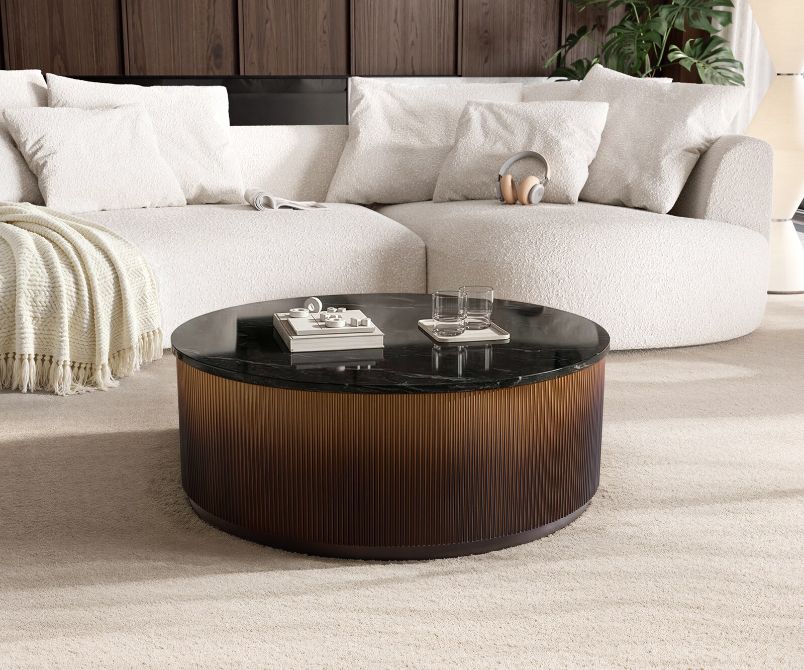 Salontafel Fiorano 90x90 cm marmer zwart zilver metaal goud fusion afwerking 1
