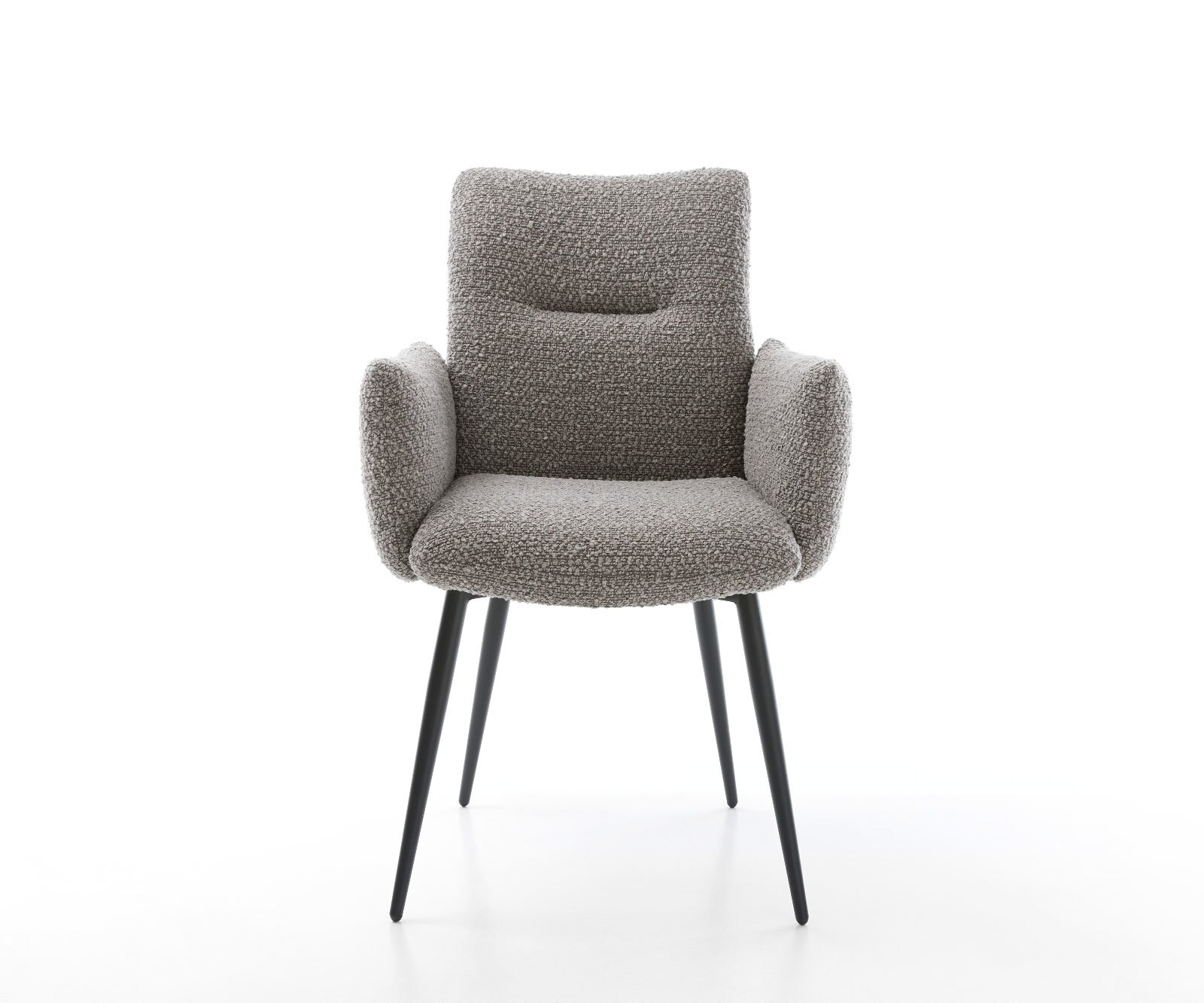 Eetkamerstoel Jova-Flex met armleuning bouclé zilver grijs 4-poot conisch zwart pocketveer kern 2